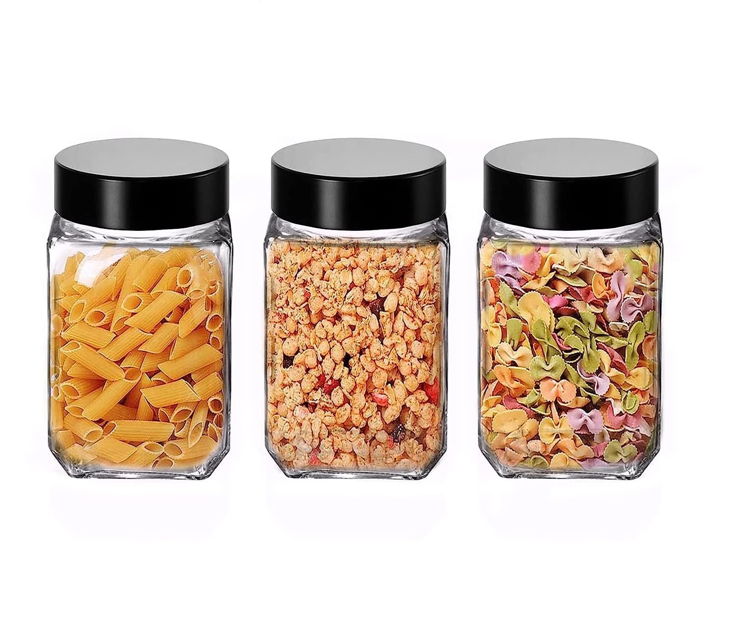 Feelopie Piramal Glass Square Clear Jars & Containers For Kitchen Pantry,Snacks,Masala,Honey,Pickles,Cookies,Dry Fruits,Coffee B