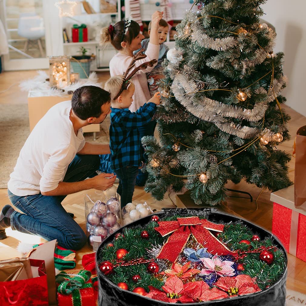 ProPik Wreath Storage Bag 24 '' - Garland Holiday Container Tear Resistant Material - Easy Storage Featuring Heavy Duty Handles and Transparent Card Slot 24? X 24? X 8? (Black)