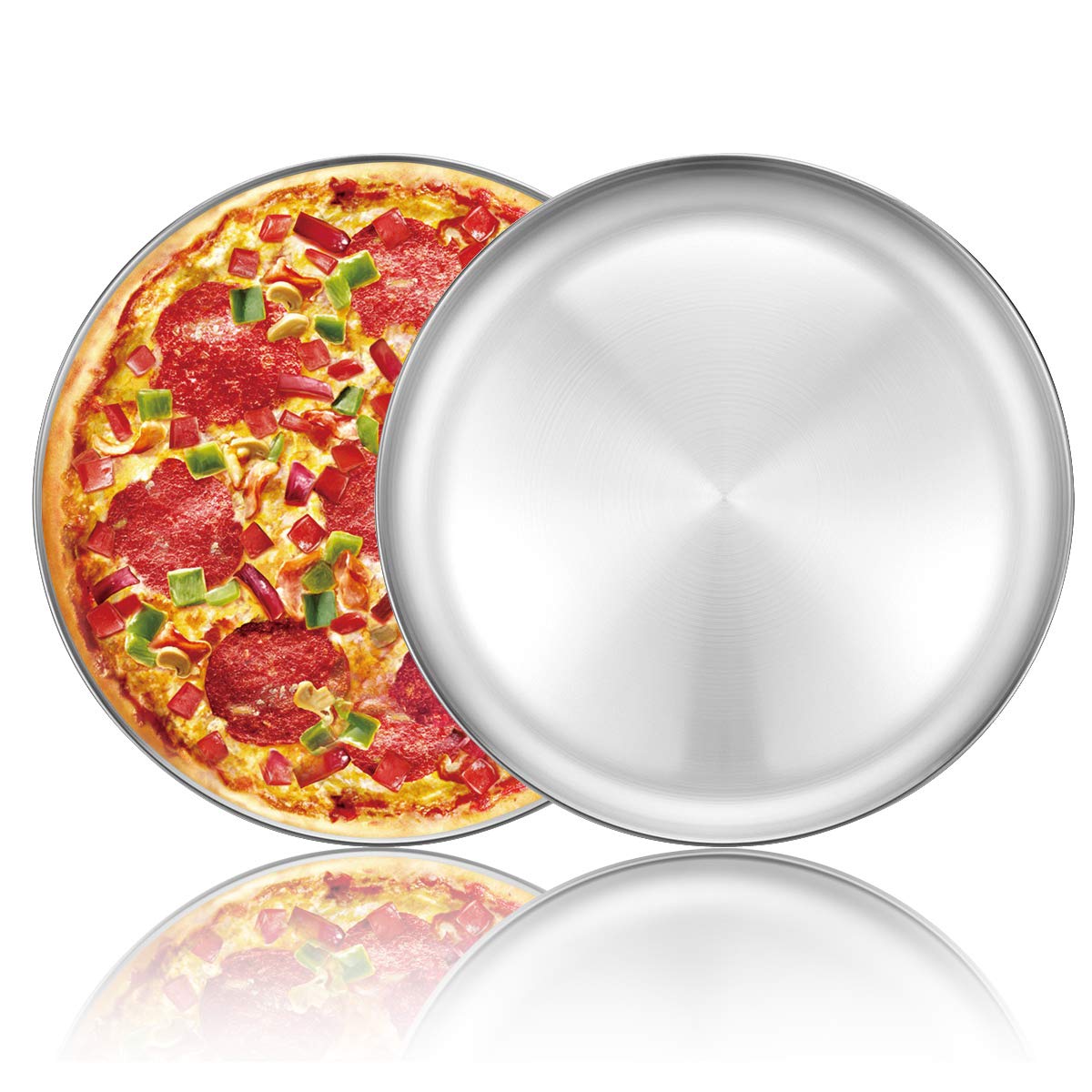 Deedro Pizza Baking Pan Pizza Tray 12 Inch Stainless Steel Pizza Pan Round Pizza Baking Sheet Oven Tray Pizza Crisper Pan, Healt