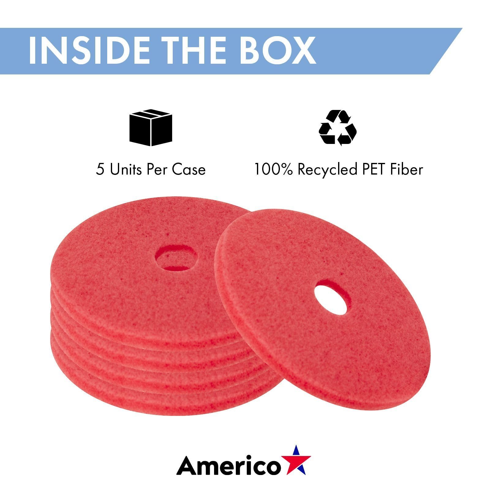 Americo Glit/Microtron 404420 Daily Cleaning and Buffing Pad  20''  Red (Pack of 5)