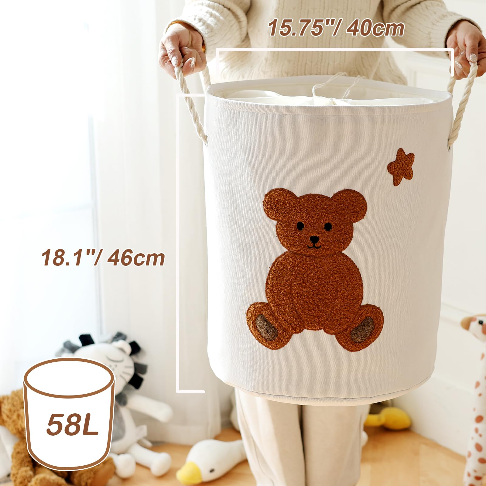 Inough Large Laundry Basket Tall Baskets Storage For Dirty Clothes, Toys Storage Bins Baby Hamper 58L Clothes Hamper Blanket Bas