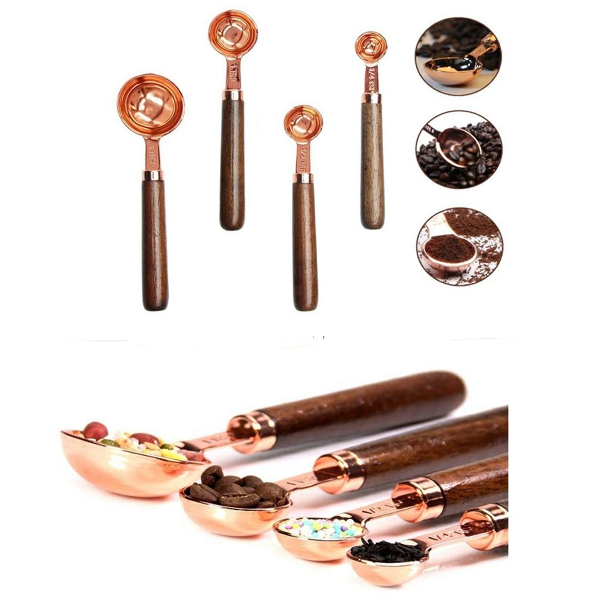 Stainless Steel Measuring Cups And Spoons Set With Walnut Handle For Gift Dry Liquid Ingredients Cooking Baking Measuring Baking