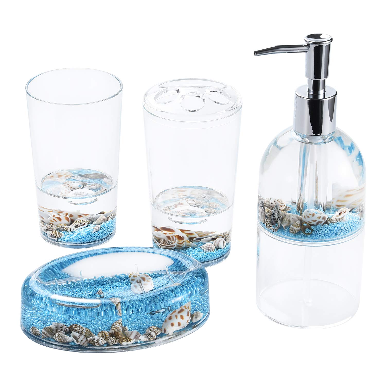 Locco Decor 4 Piece Acrylic Liquid 3D Floating Motion Bathroom Vanity Accessory Set Conch