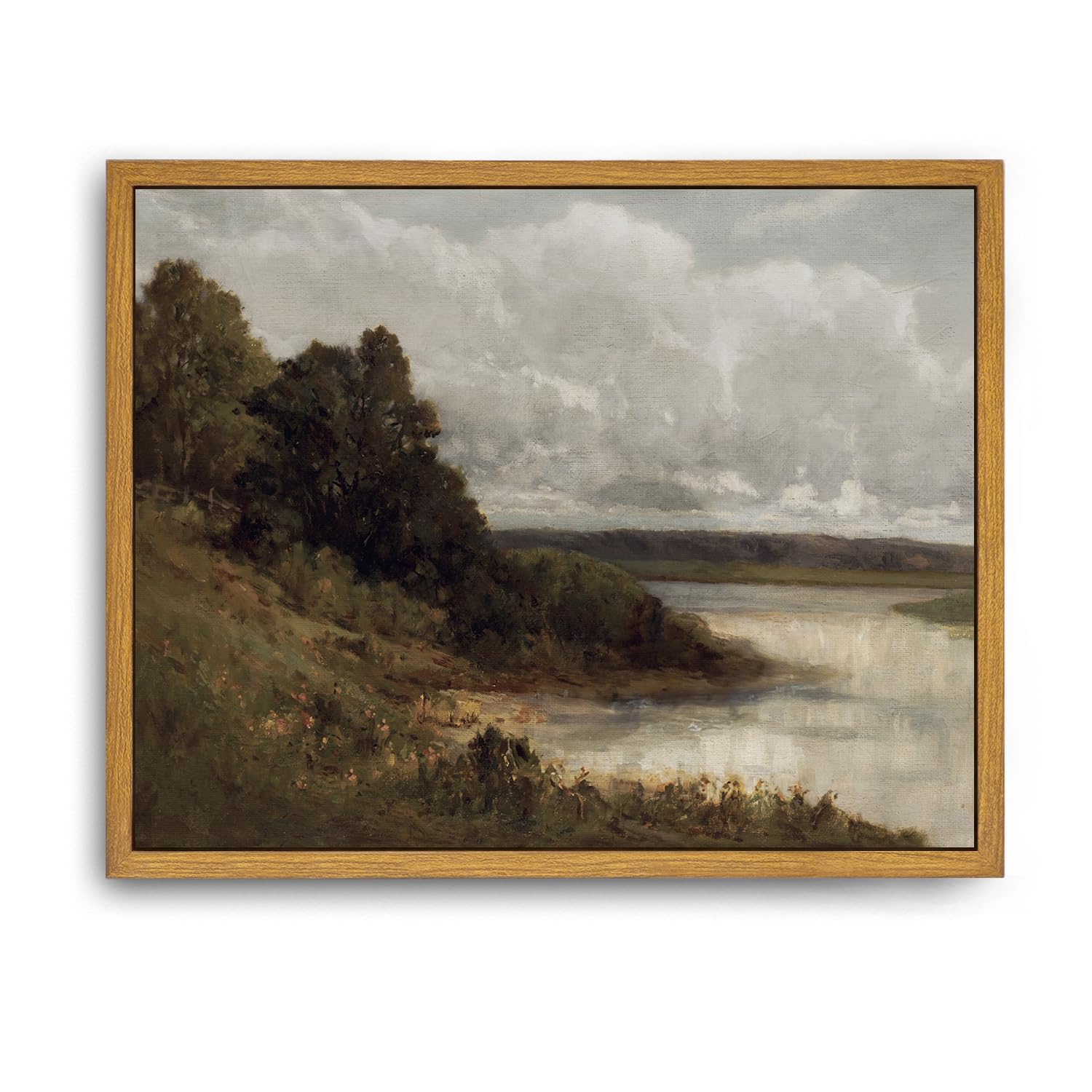 Roslynity Framed Canvas Wall Art Vintage Print Oil Painting Rustic Lake Landscape Palmer River Nature Country Coastal Retro Aest