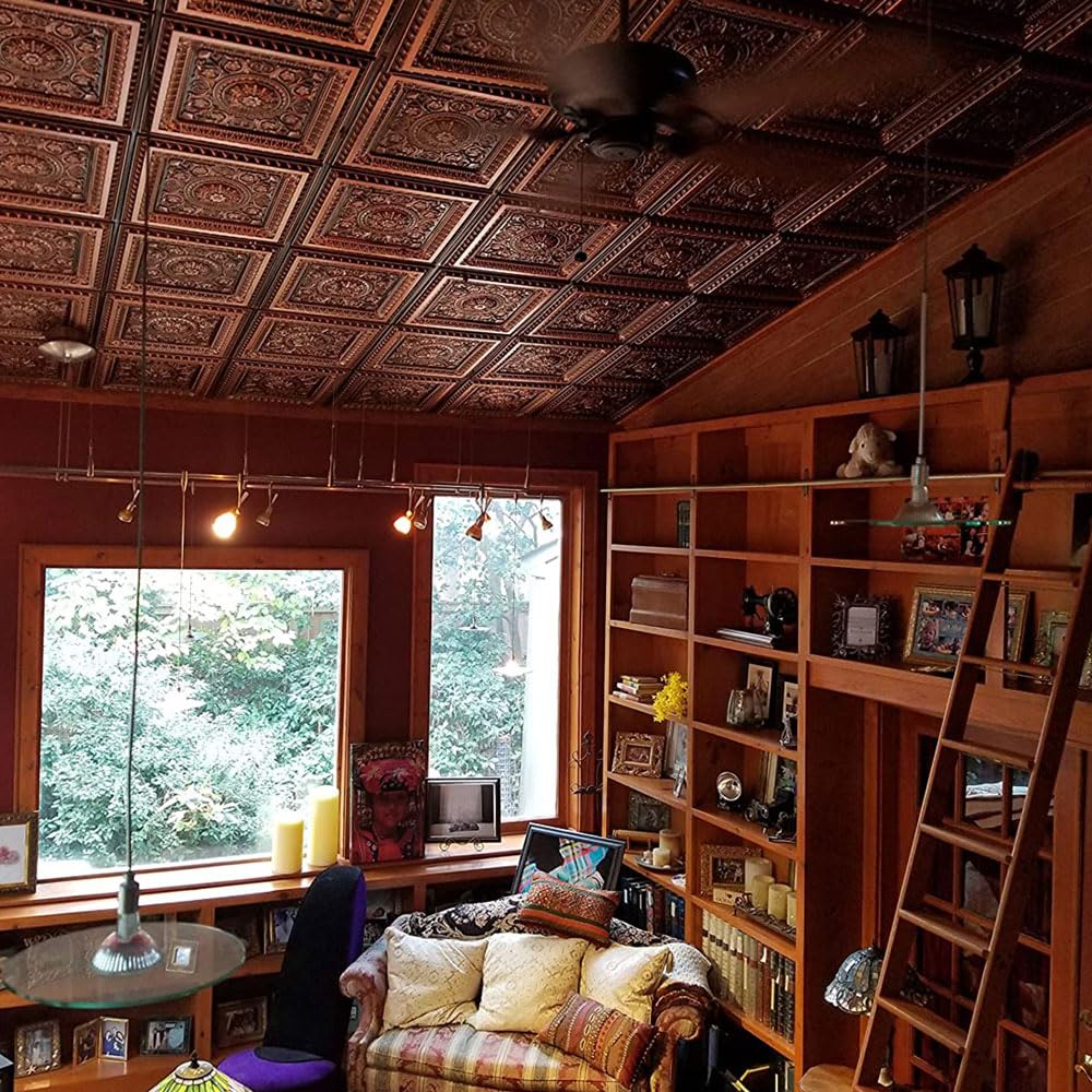 From Plain To Beautiful In Hours 223 La Scala PVC 2  x 2  Glue-up or Lay-in Ceiling Tile (Covers / 300 sq.ft), Medieval Blue,75