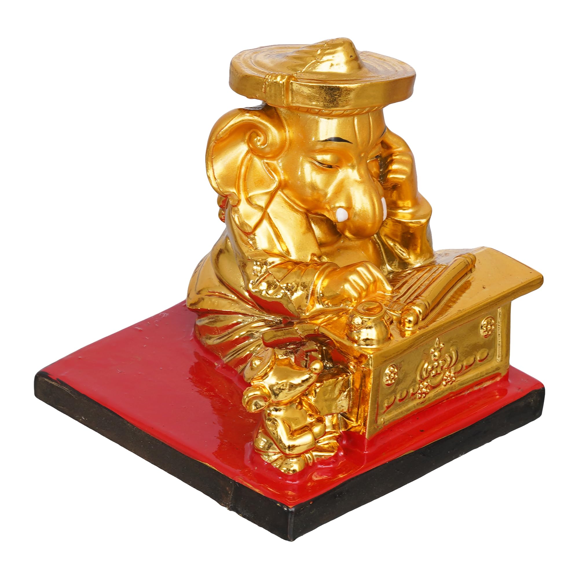 Ecraftindia Golden Resin Munim Lord Ganesha Statue | God Idol For Office, Shop, Study Table, Home Temple, Car Dashboard | Ideal