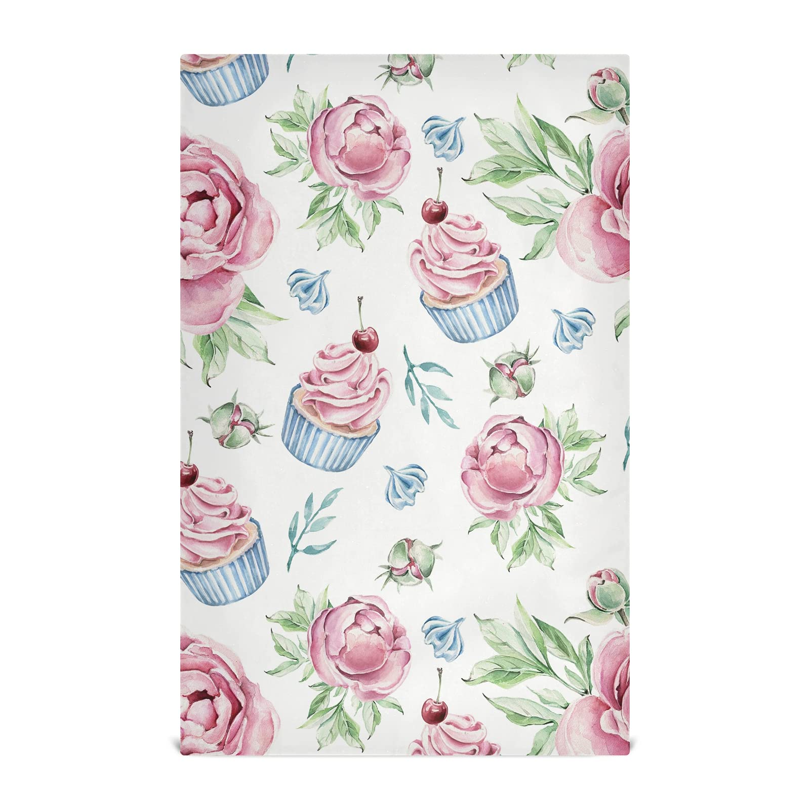 Cupcakes Floral Kitchen Towels Flowers Cakes Leaves Dishcloths Set 1 Pack Hand Dish Towel Tea Bar Towels 18 X 28 In Cleaning Clo