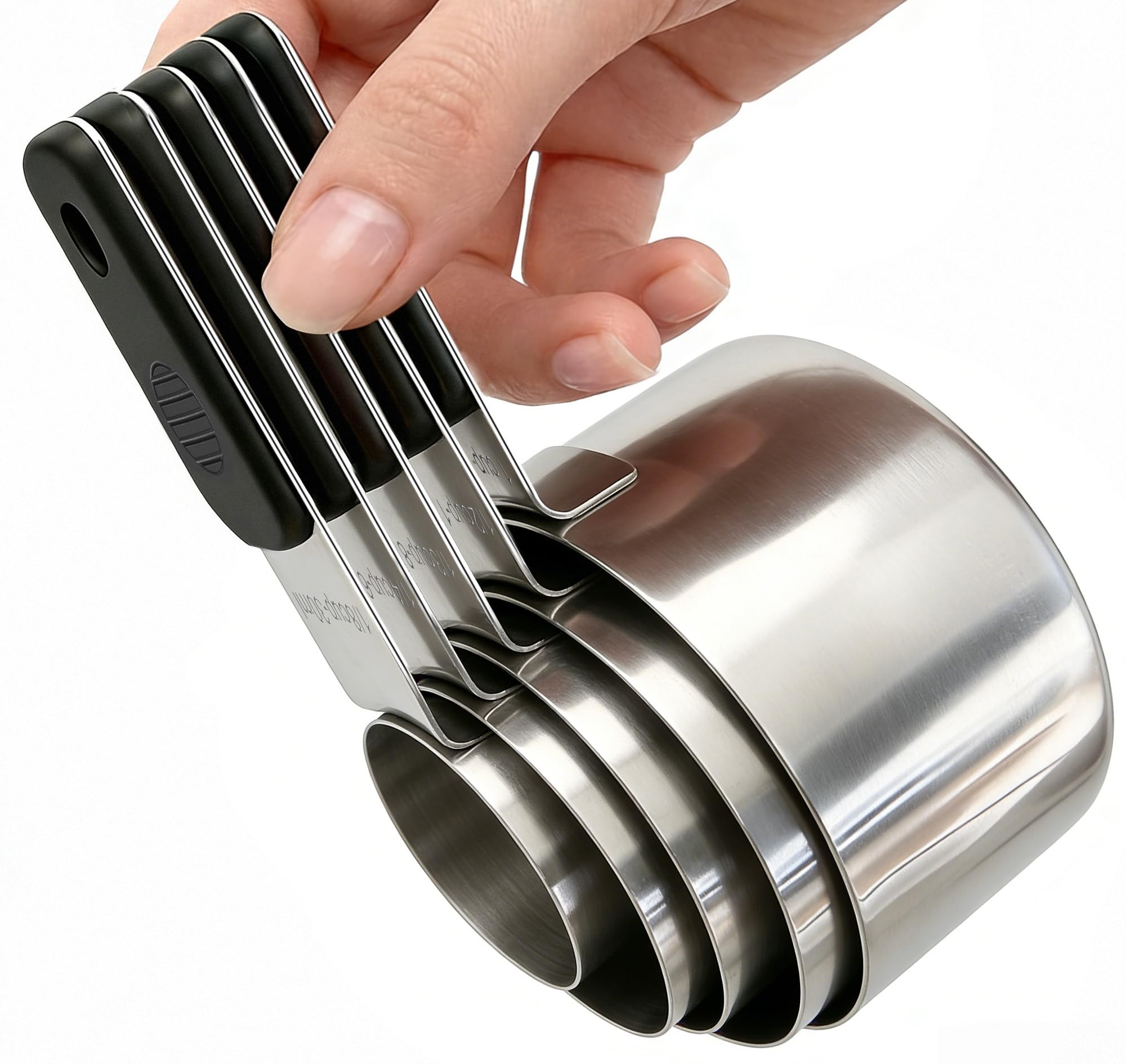 Magnetic Handles 5 Piece Stainless Steel Measuring Cups, Black, Kitchen Gadgets for Measure Liquid and Dry Ingredients, Cooking 