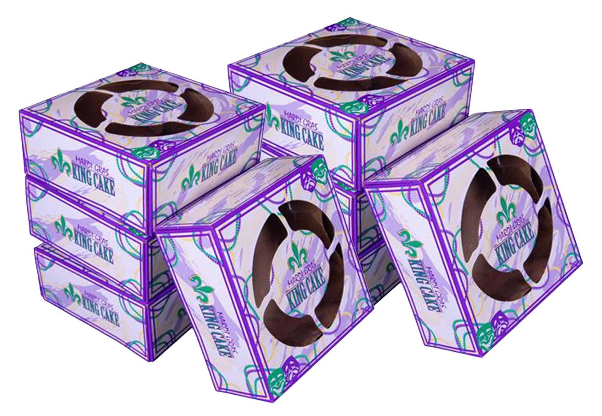 Southern Champion Tray SCT 2485 Clay Coated Kraft Paperboard Mardi Gras King Cake Print Window Bakery Box, 6-in. L x 6-in. W x 2