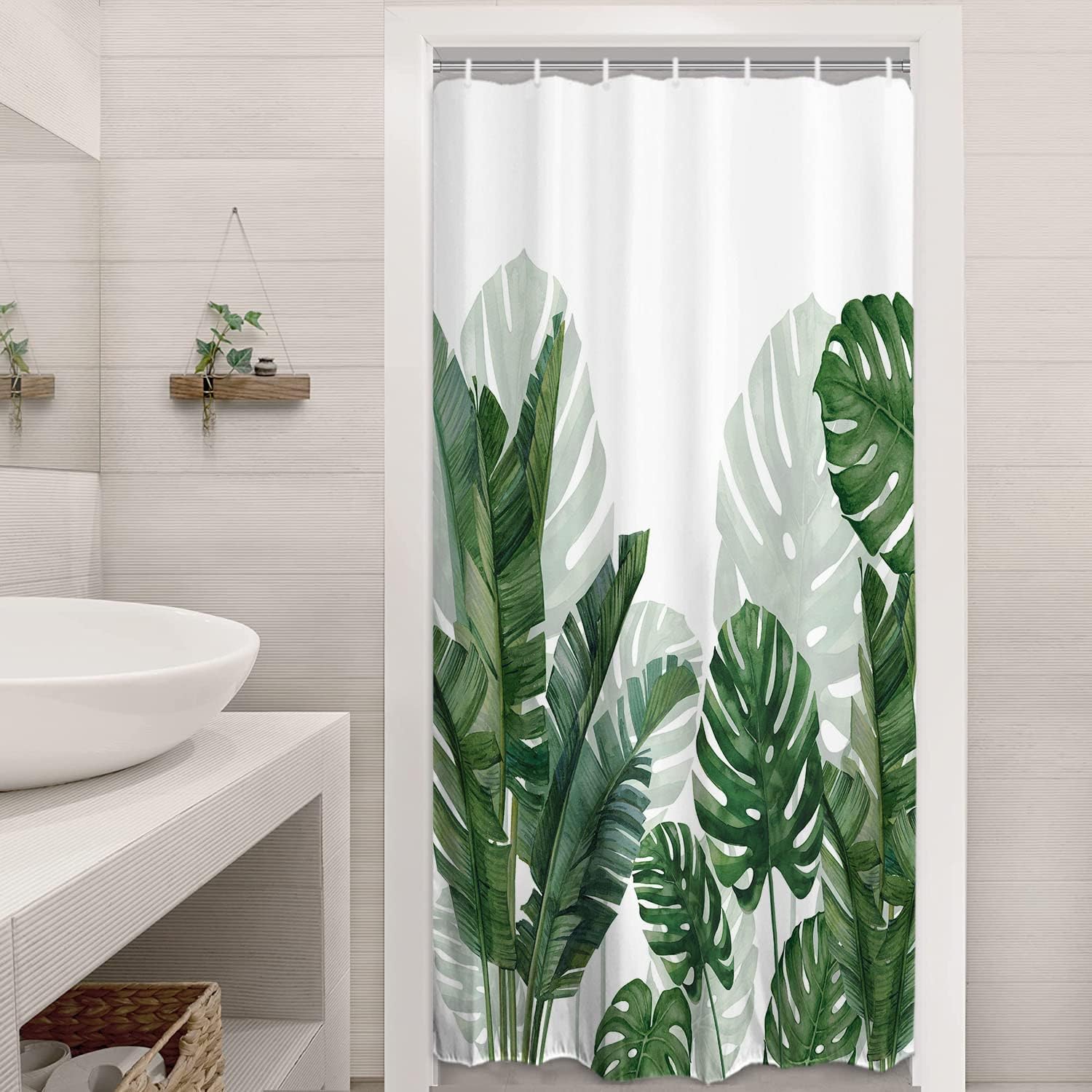 Baccessor Tropical Green Plant Shower Curtain Waterproof Washable Fabric Summer Bathroom Decor Botanical Banana Monstera Leaf Pa
