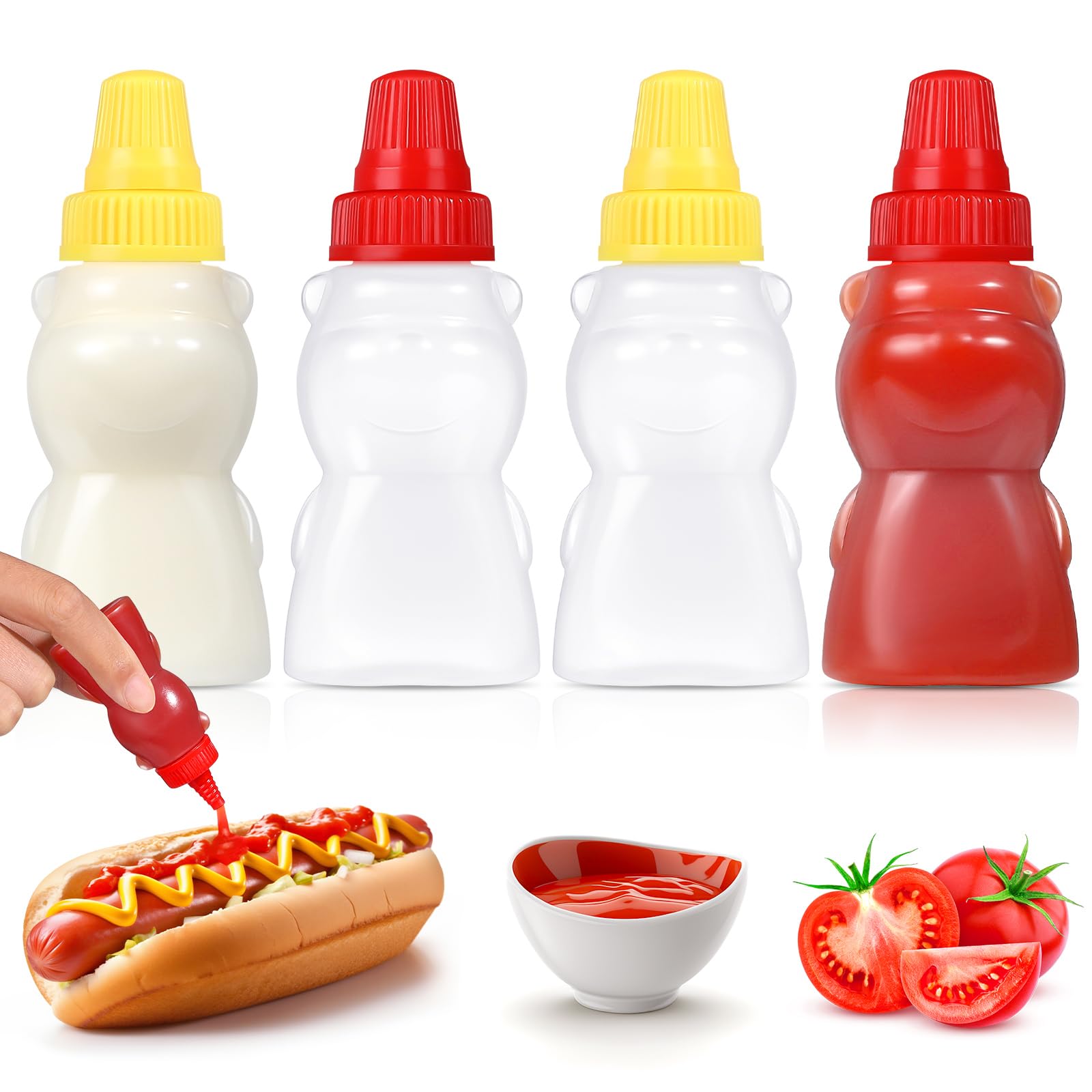 Wxoieod 4 Pieces Bear Shape Mini Condiment Bottles, 1 Oz Mini Ketchup Bottle For Lunch Box, Small Travel Squeeze Squirt Containe