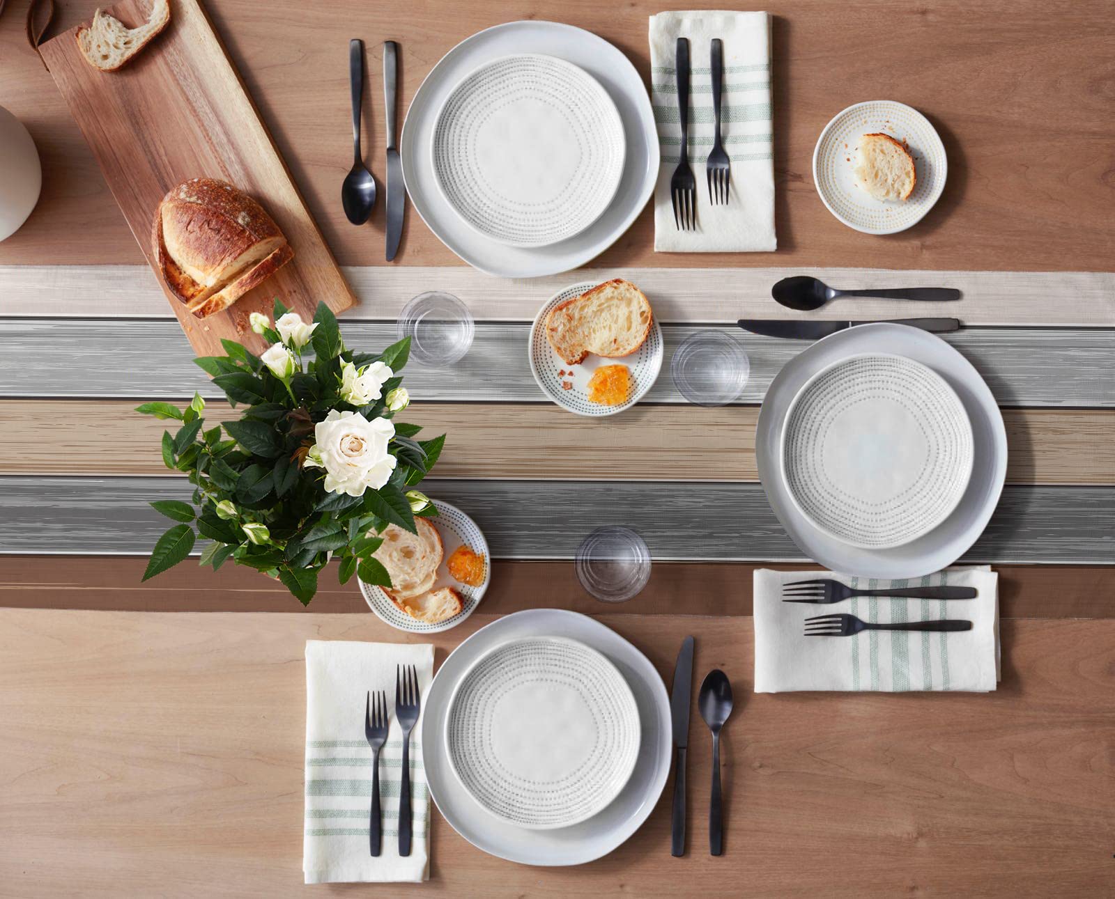 Farmhouse Cotton Linen Table Runner Retro Rustic Barn Wood Texture Ombre Ground Color Brown Grey Non-Slip Rectangle Party Table