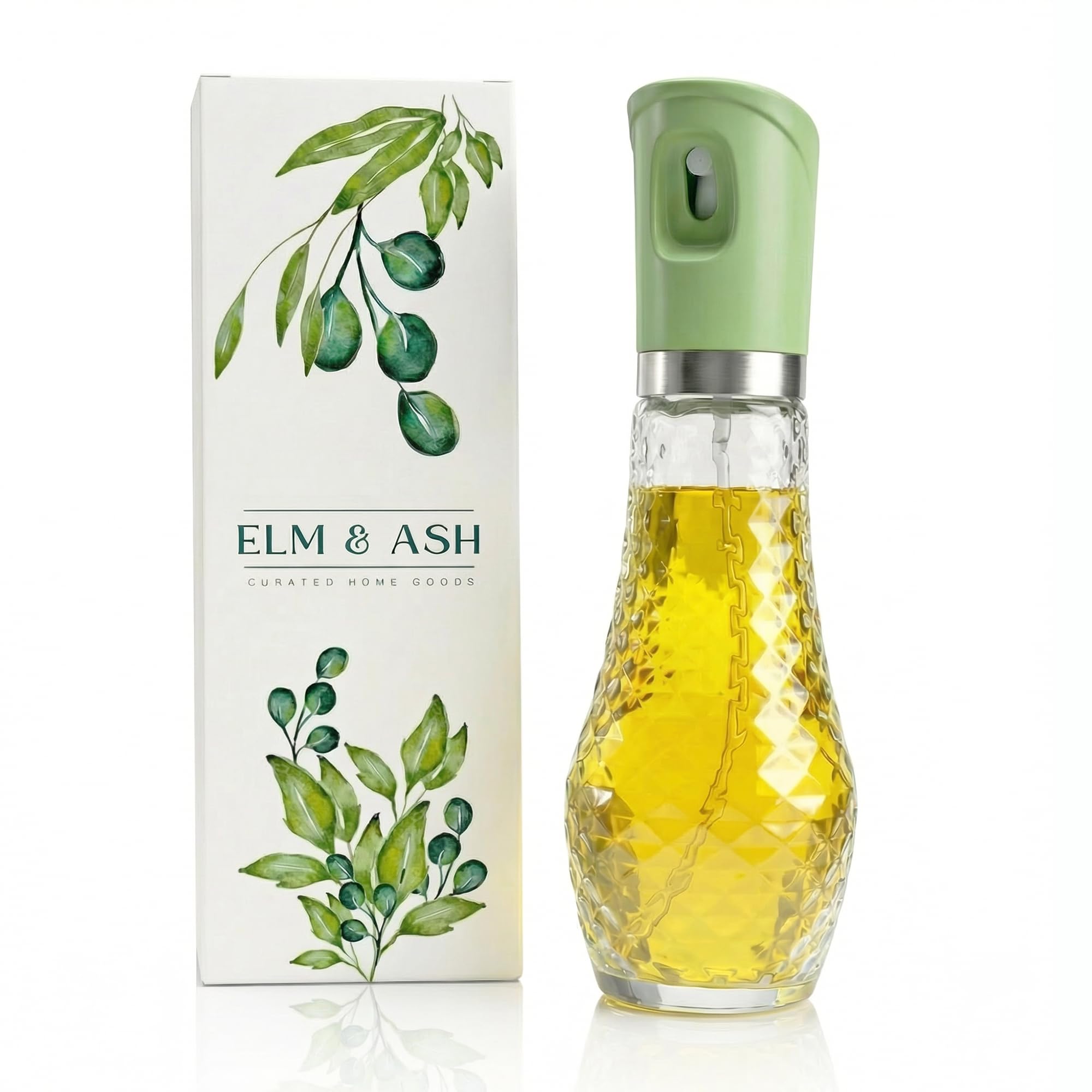 ELM & ASH Glass Olive Oil Sprayer for Cooking, 260ml Fine Mist Spray Bottle for Air Fryer, Salad, Vinegar & BBQ