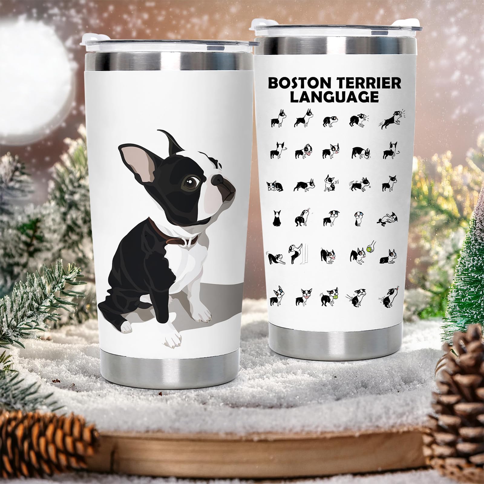Boston Terrier Stainless Steel Tumbler with Lid 20oz Funny Bulldog Vacuum Insulated Tumbler Ideal Gifts to Dog Mom  Dad  Kids  Water Coffee Cup Travel Mug Home Office Outdoor Mug