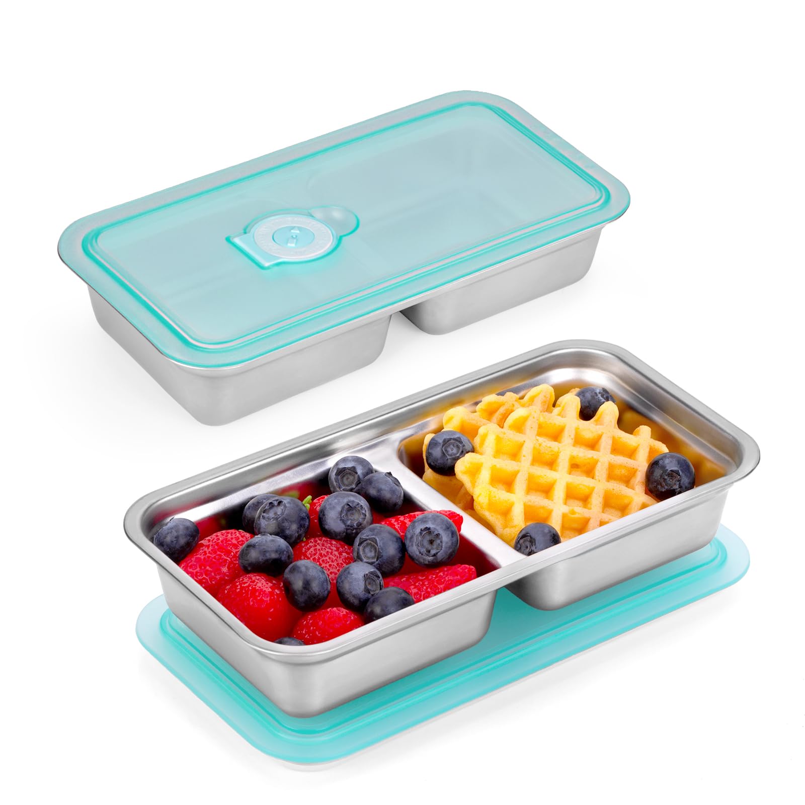 marhook 2Pcs Grab and Go Snack Containers, Stainless Steel Snack Containers, Reusable Double Compartment Snacks Containers with 
