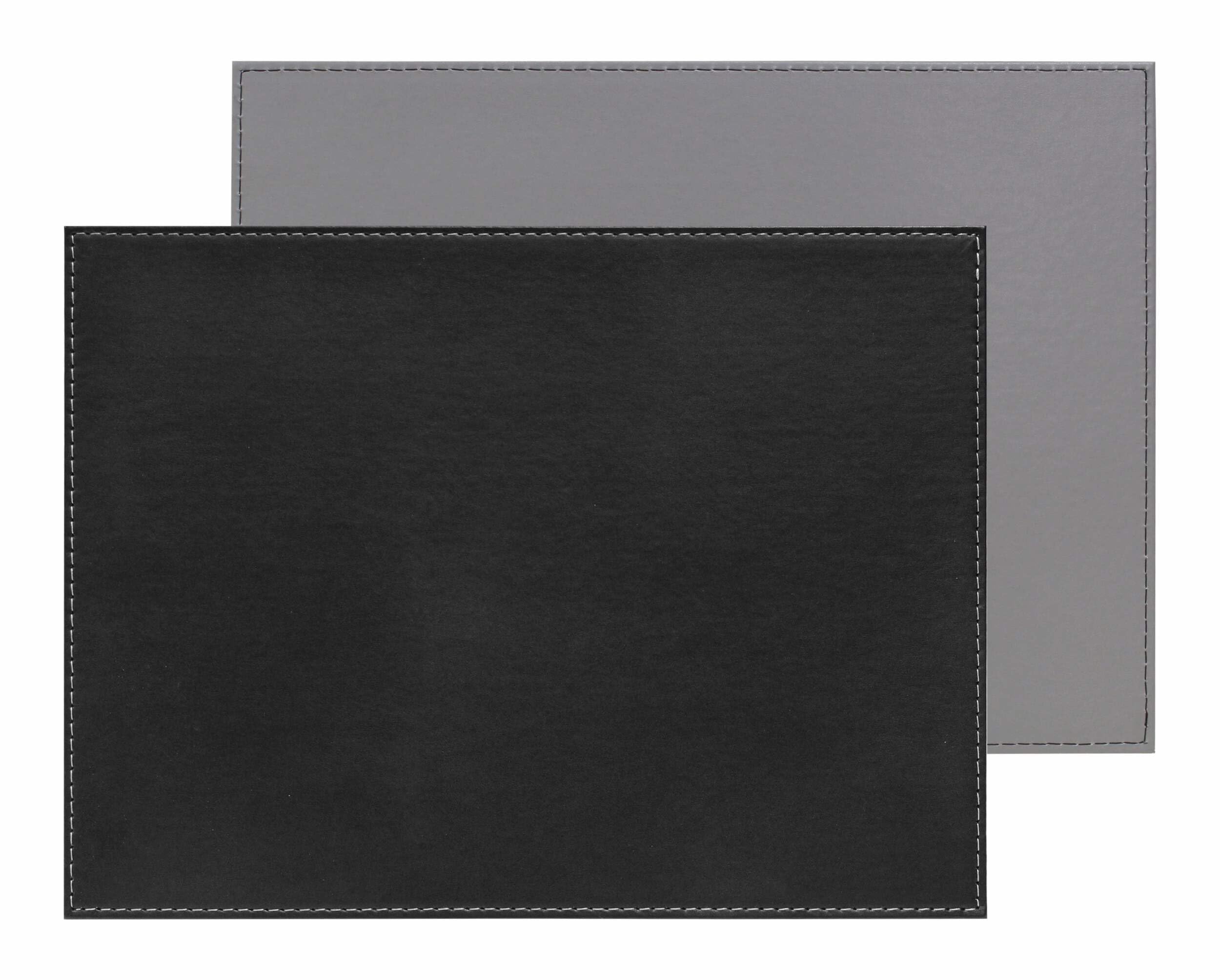 Freeform Two-Tone Reversible Rectangular Faux Leather Placemat, Noir - Gris, 40 X 30 Cm