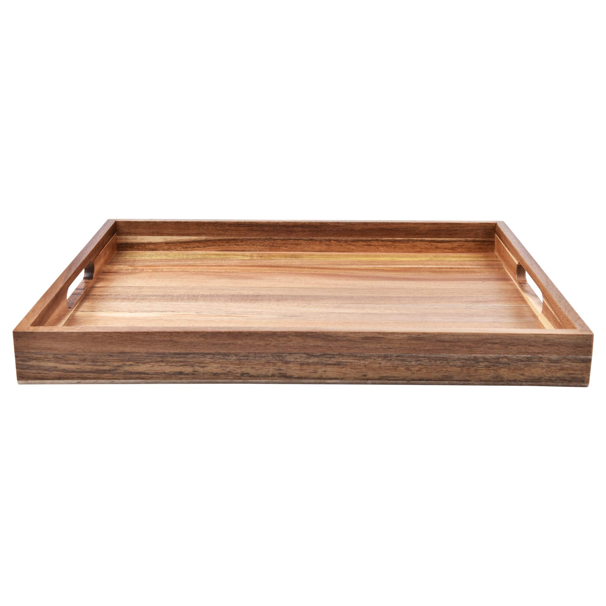 Acacia Wood Serving Tray With Handles (17 Inches) - Decorative Serving Trays Platter For Breakfast In Bed, Lunch, Dinner, Appeti