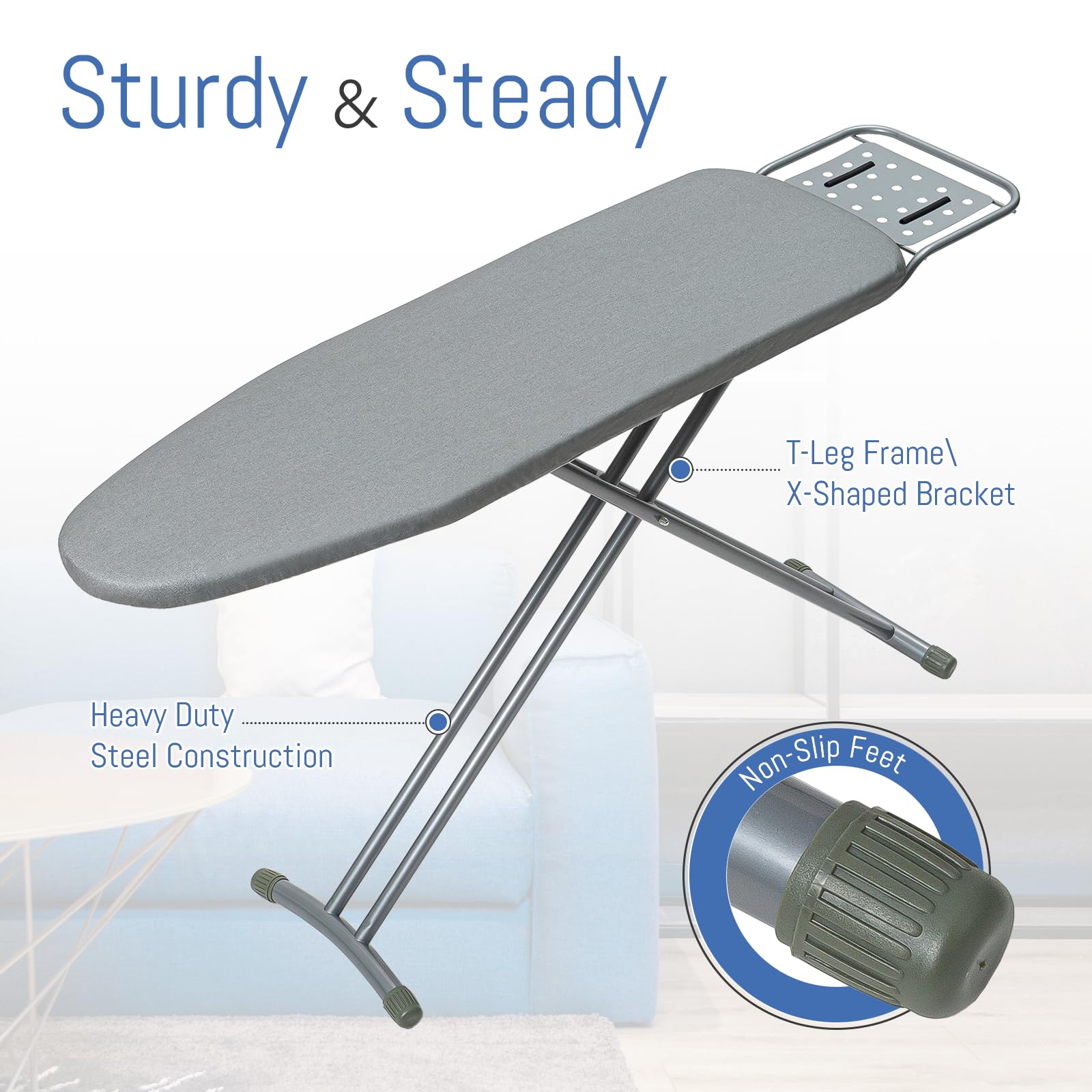 Ironing Board Full Size, Blissboard 43''X13'' Sturdy Heavy Duty Iron Board With Iron Rest, Heat Resistant Cover With Ultra Thick