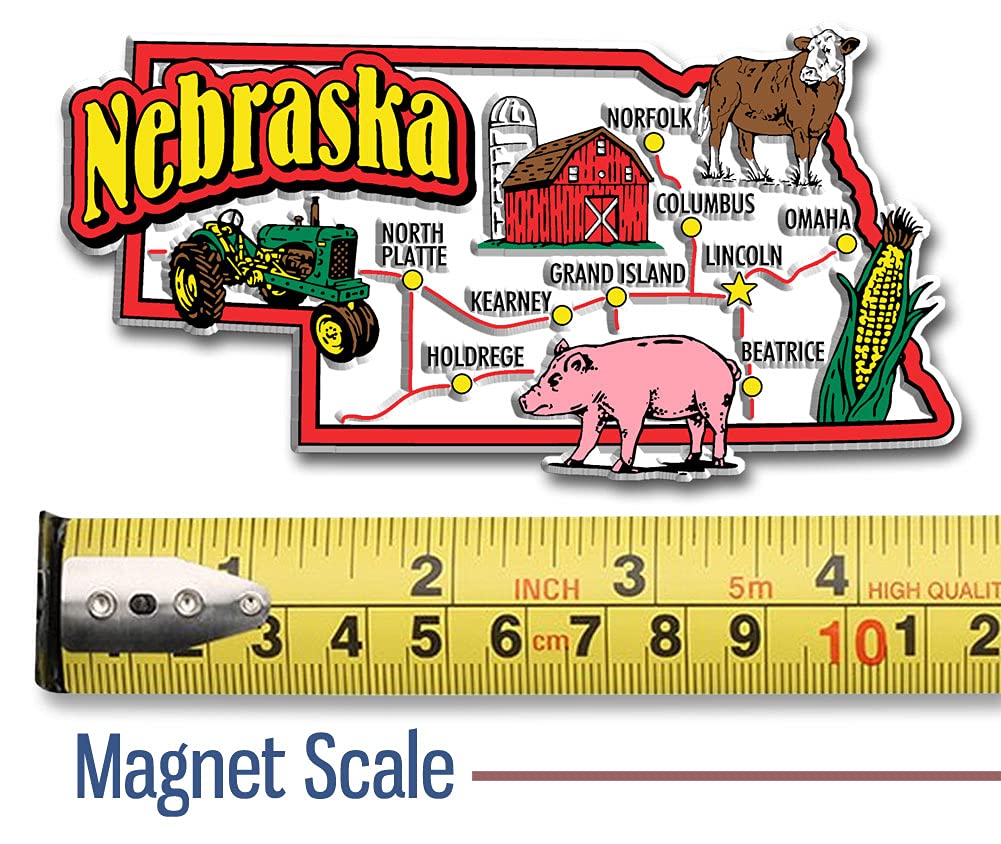 Nebraska Jumbo State Magnet By Classic Magnets, 4.5'' X 2.3'', Collectible Souvenirs Made In The Usa