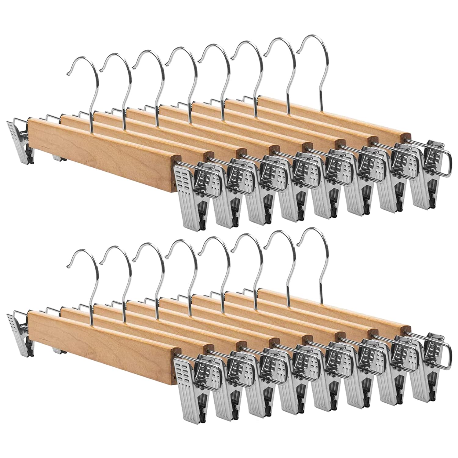 Kuber Industries Hanger|Steel Adjustable Clips|Wooden Natural Finish Closet Hanger With Swivel Hook For Clothes & Classical Life