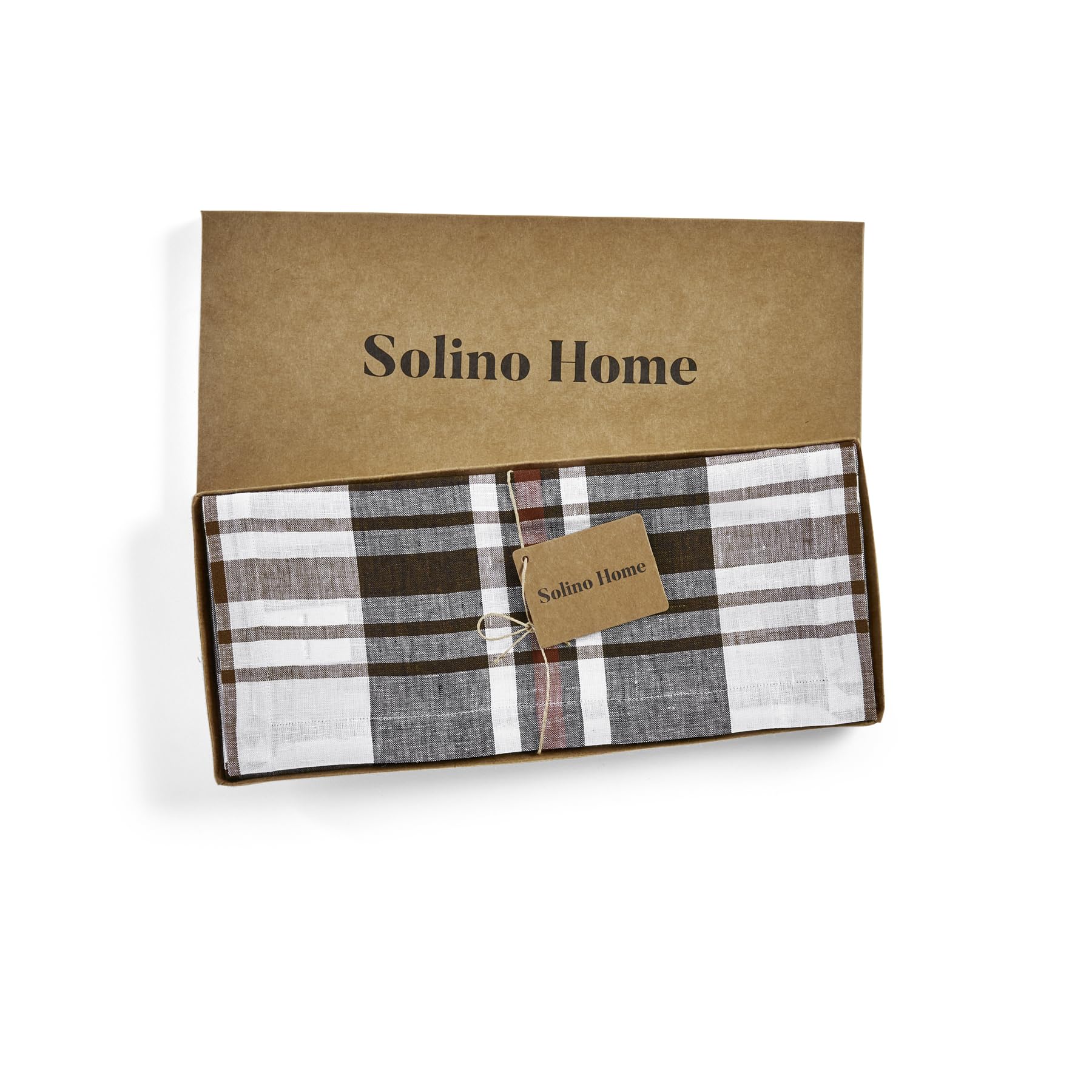 Solino Home Linen Table Runner 48 Inch - 100% Pure Linen Black Oxford Plaid Table Runner 14 X 48 Inch - Handcrafted And Machine