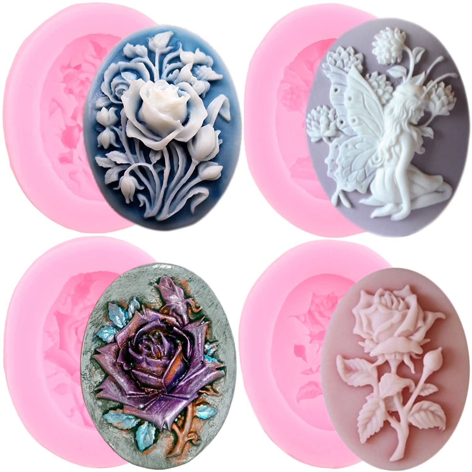 Zixiang Cameo Rose Flower Silicone Molds Angel Fairy Fondant Mold For Chocolate Cake Decoration Cupcake Topper Candy Gum Paste S