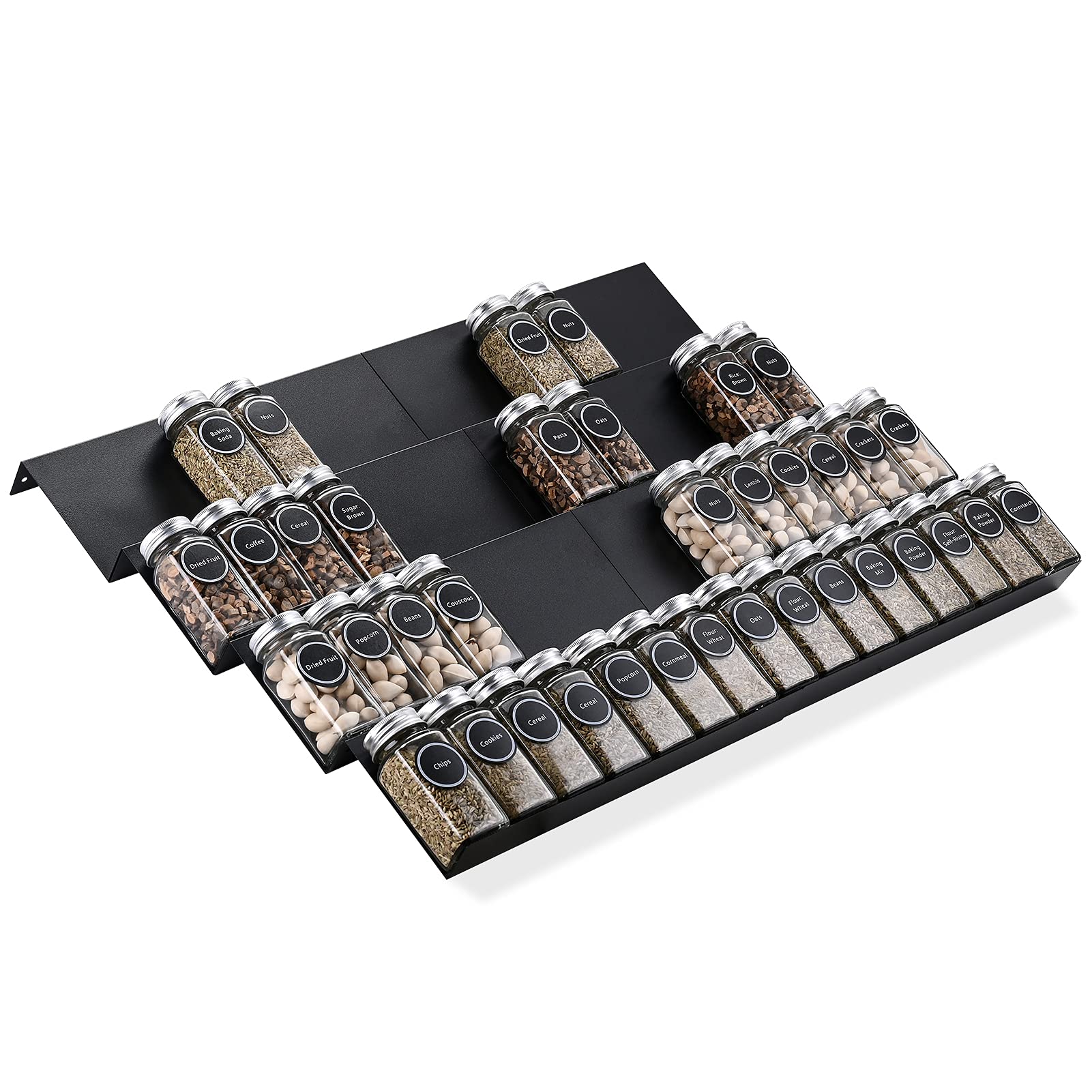 Mulush Metal Spice Rack Tray - 64 Jars Spice Drawer Organizer for Kitchen Cabinets Storage and Organization