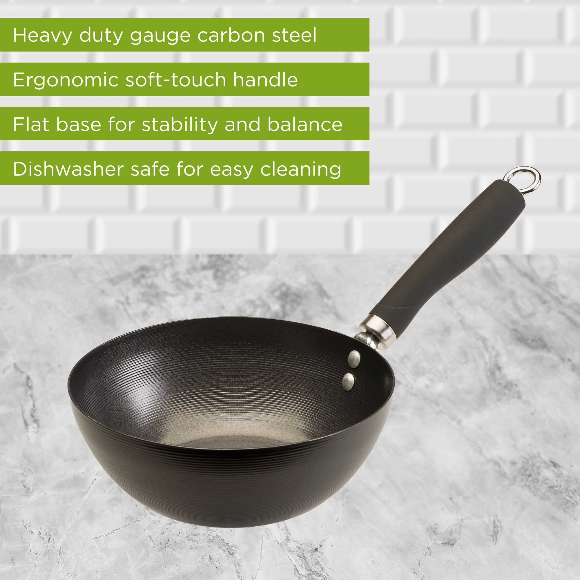 Ecolution Non-Stick Carbon Steel Wok With Soft Touch Riveted Handle, 8'',Black