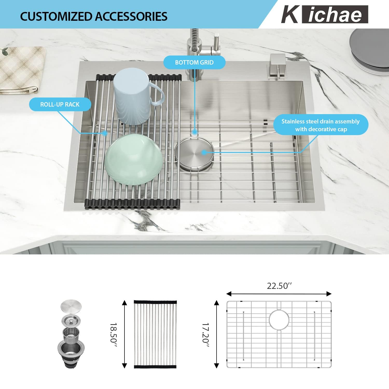 Kichae 25 Inch Drop In Kitchen Sink 25X22 Drop Sink Stainless Steel 18-Gauge Single Bowl Topmount Deep Basin Drop Kitchen Sinks