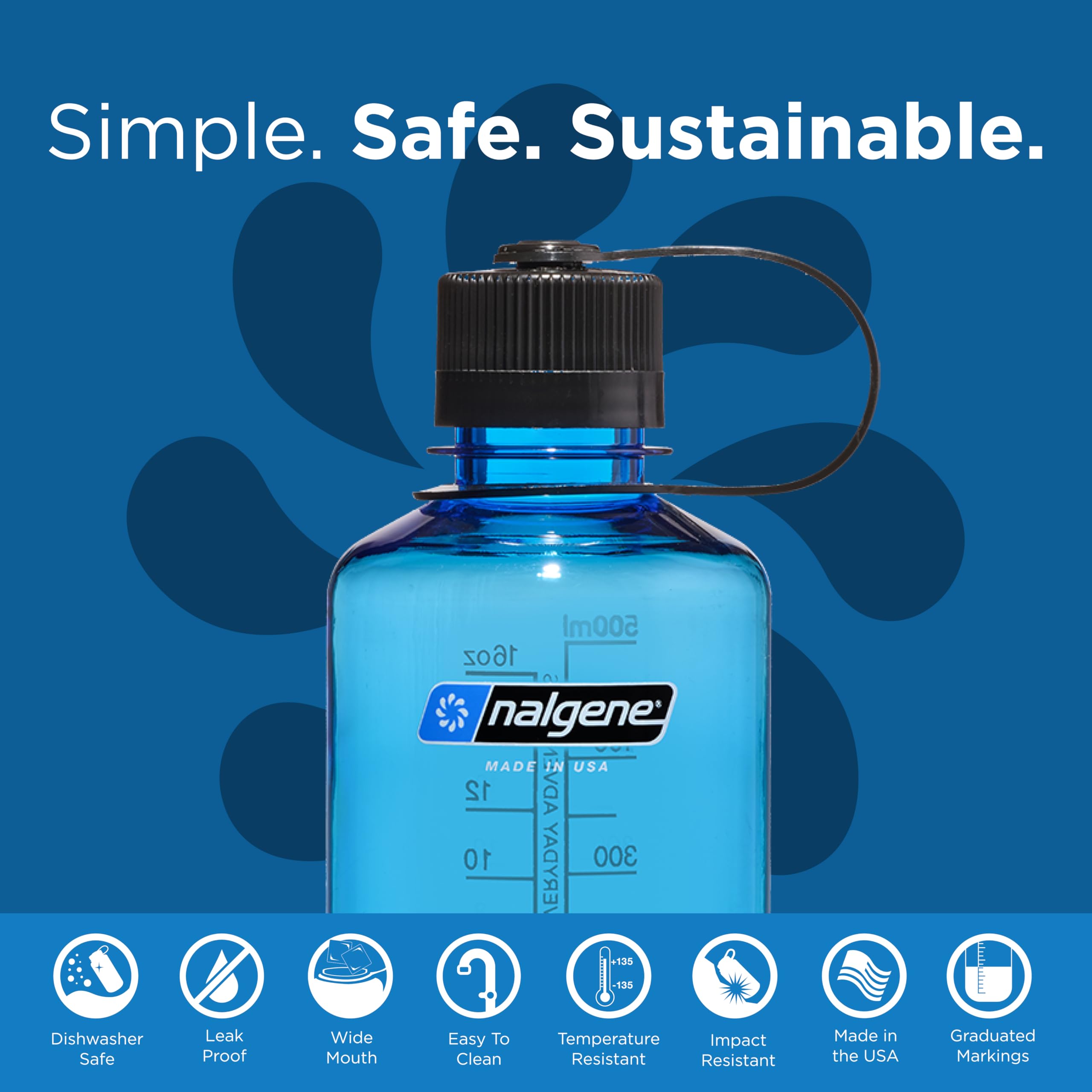 Nalgene Sustain Tritan Bpa-Free Water Bottle Made With Material Derived From 50% Plastic Waste, 16 Oz, Narrow Mouth, Slate Blue