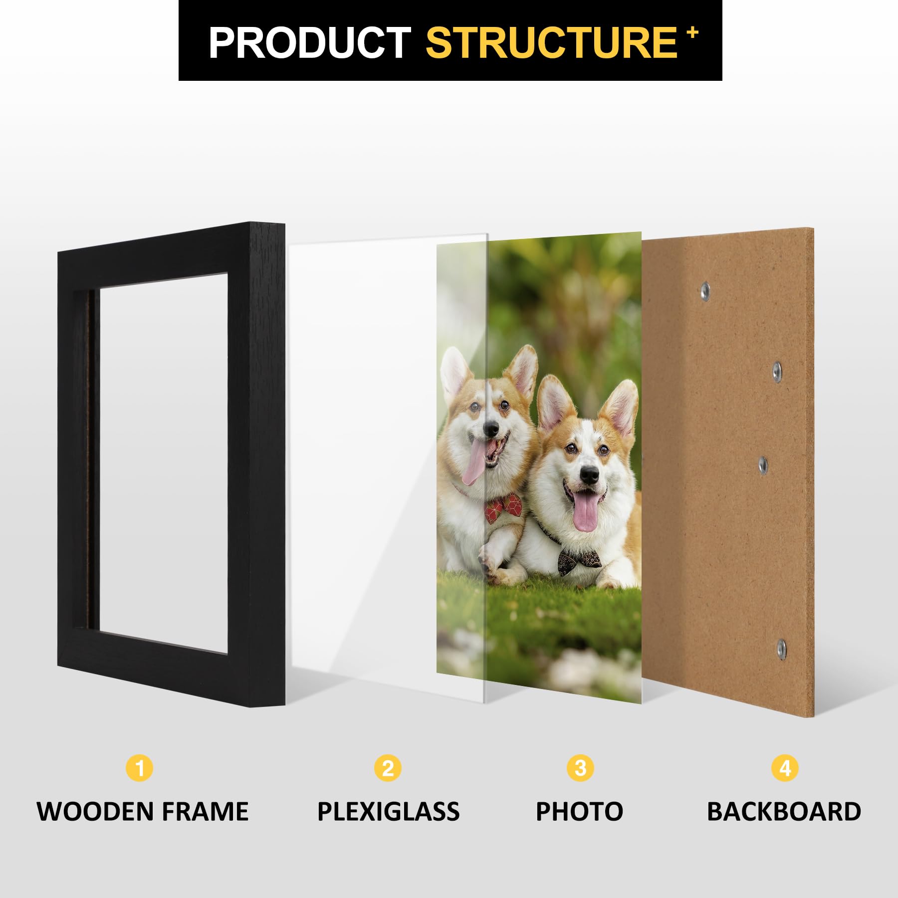 TOFOREVO Picture Frames 4x6 Set of 2 Ebony Wood Grain Photo Frame for Gallery Wall Mounting or Tabletop Display