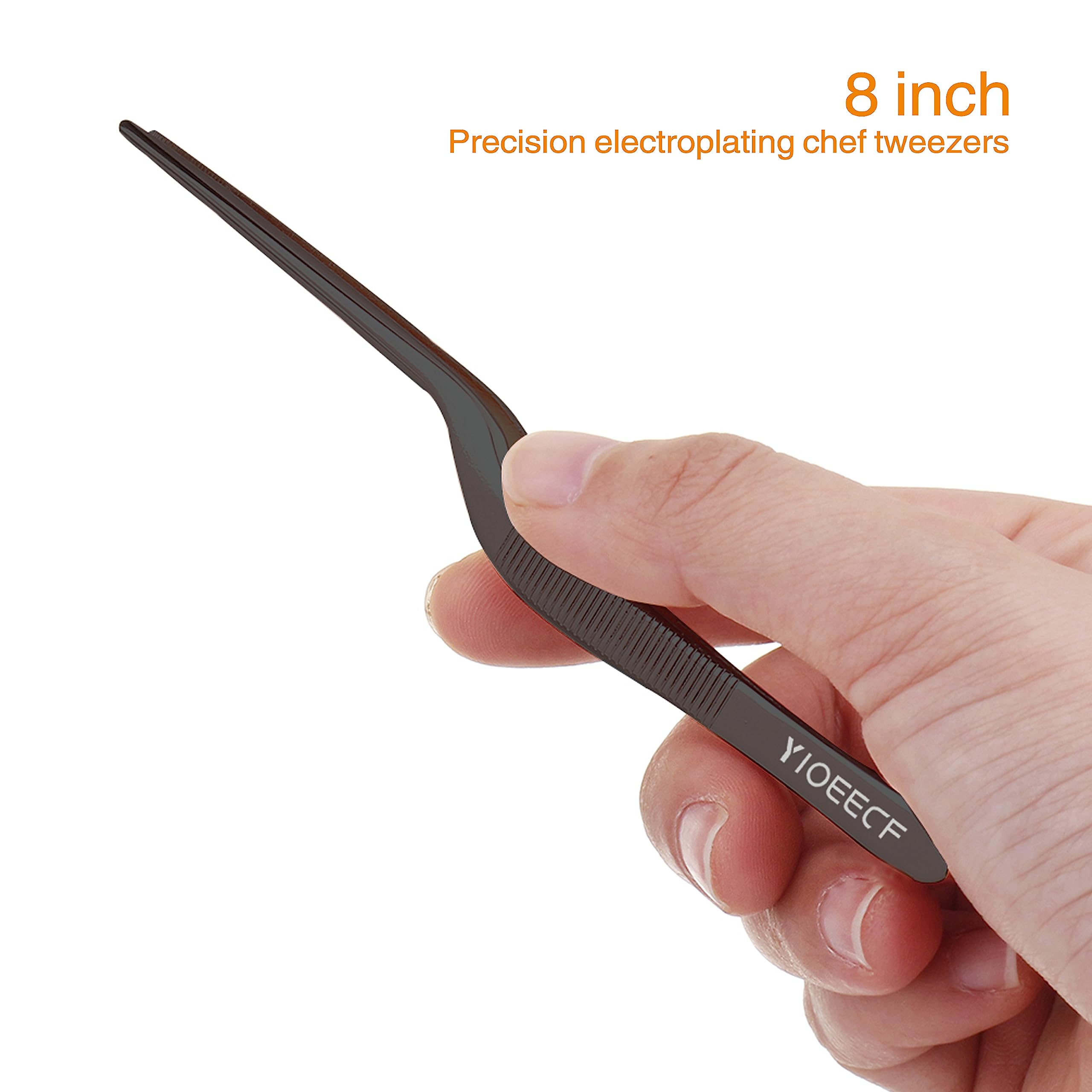 Yioeecf 8 Inch Black Stainless Steel Precision Kitchen Cooking Offset Tweezer