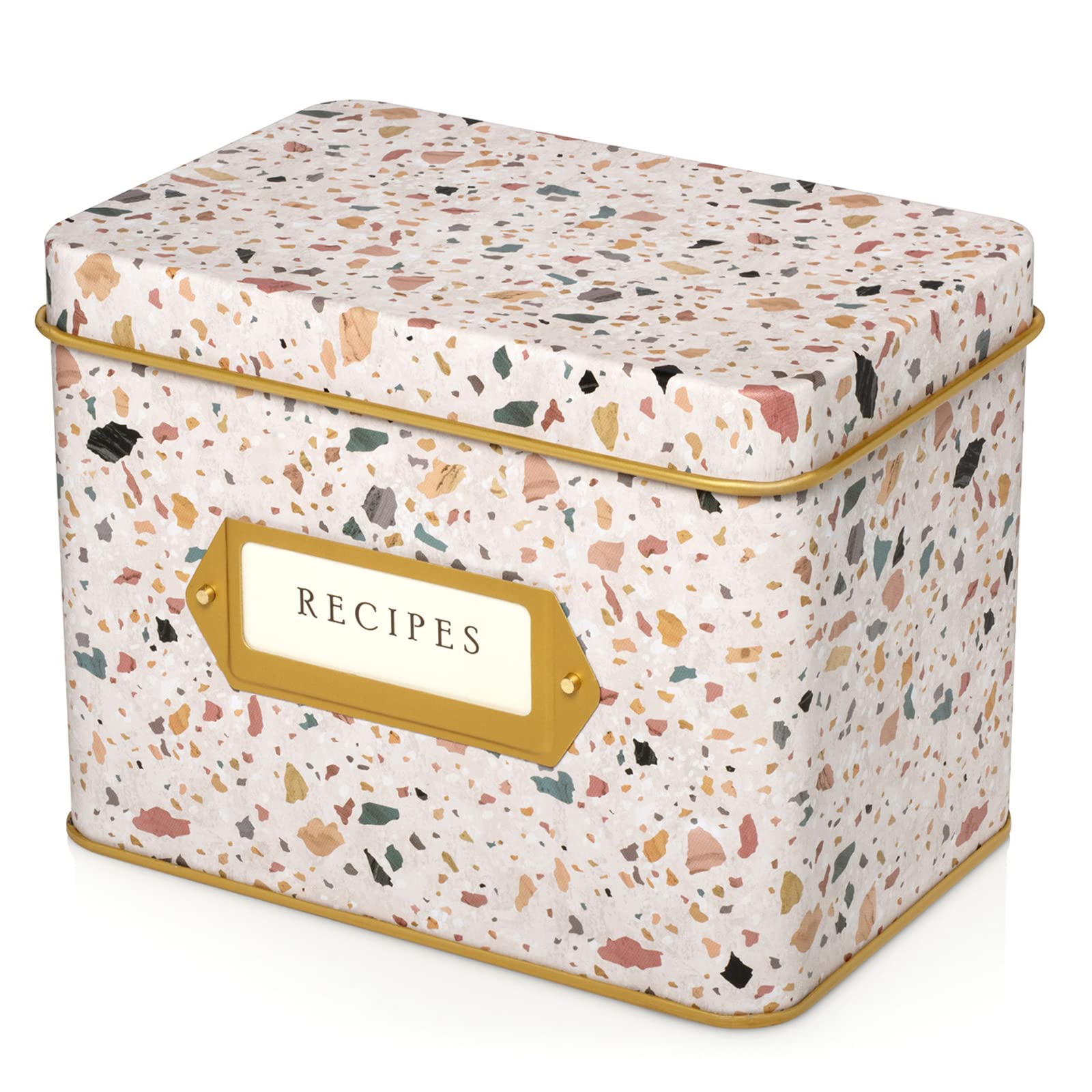 Jot & Mark Recipe Card Complete Gift Box  Decorative Recipe Tin Box  Recipe Cards  Index Dividers (14 dividers  50 4x6 inch Cards  1 Box)