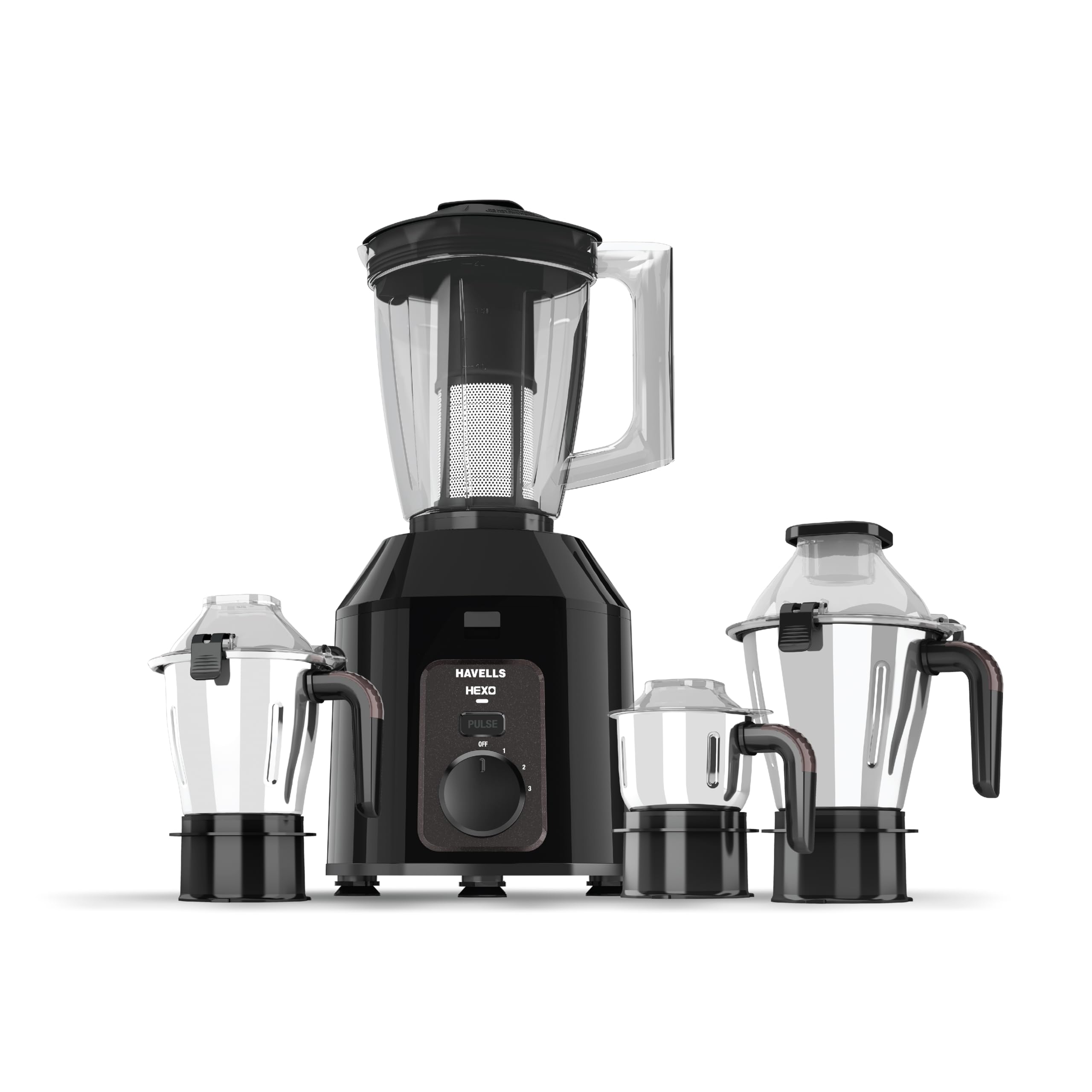 Havells Hexo Plus 1100 Watts 4 Jar Mixer Grinder| High Speed Mixie 22000 Rpm Motor| 100 Minutes Continuous Run Time| 2 Ltr Break