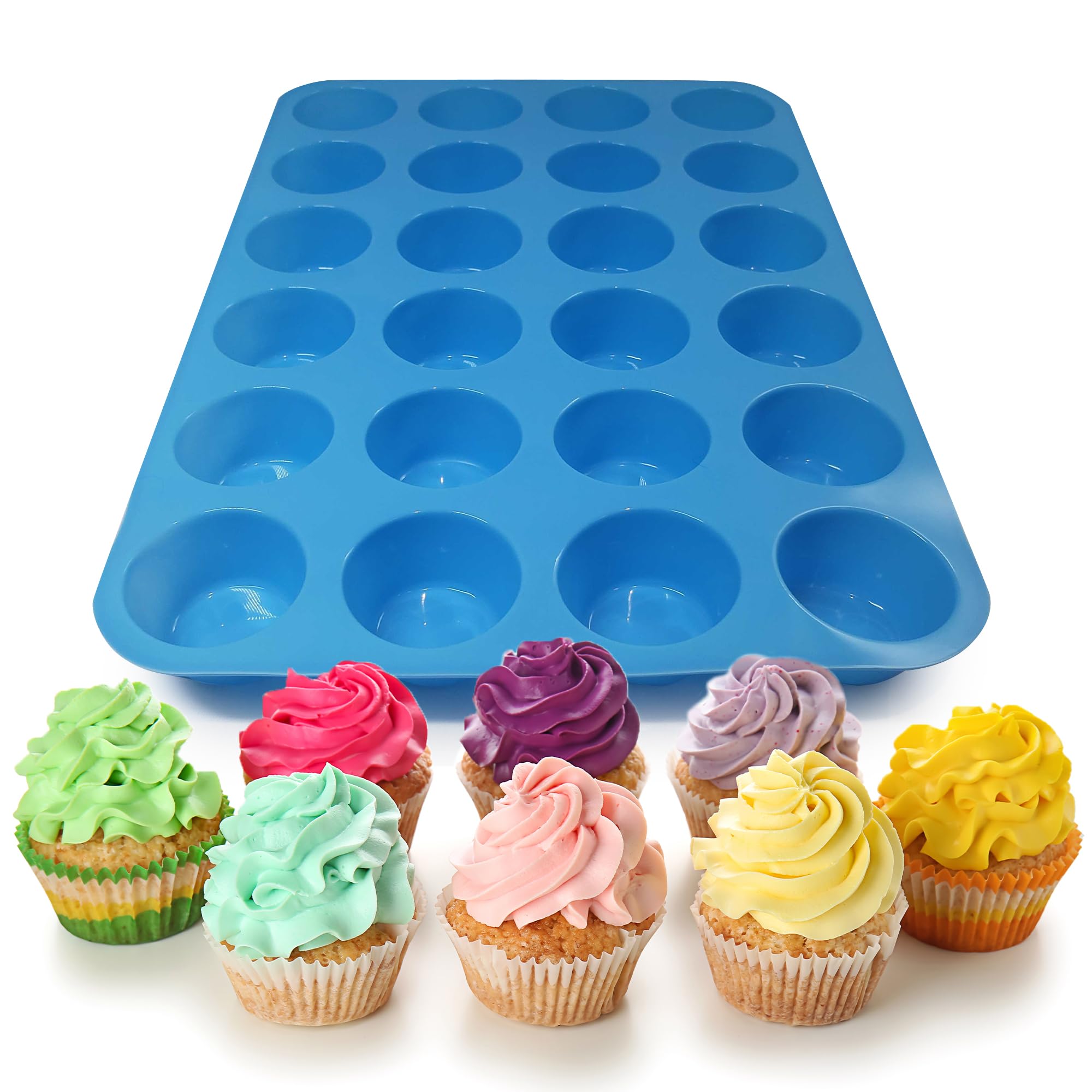 Kitchen Discovery Silicone Mini Muffin Pan Bakes 24 Adorable Mini Cupcakes Or Muffins Without Sticking - Mini Silicone Molds Rel