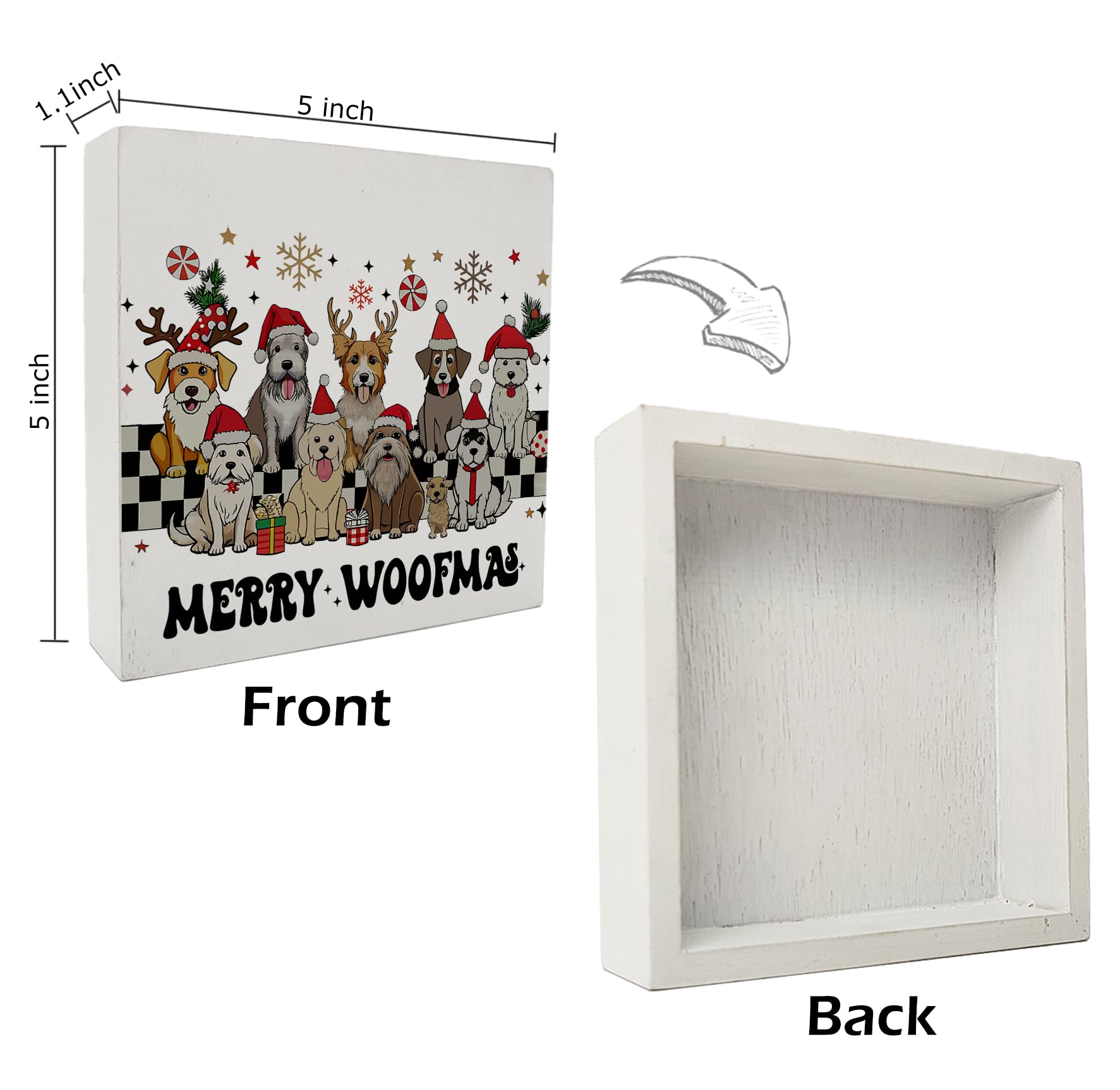 kunlisa Dog Christmas Wooden Sign, Dog Lover Gifts, Merry Woofmas Christmas Cute Puppy Holiday Wood Box Sign for Home Office Des