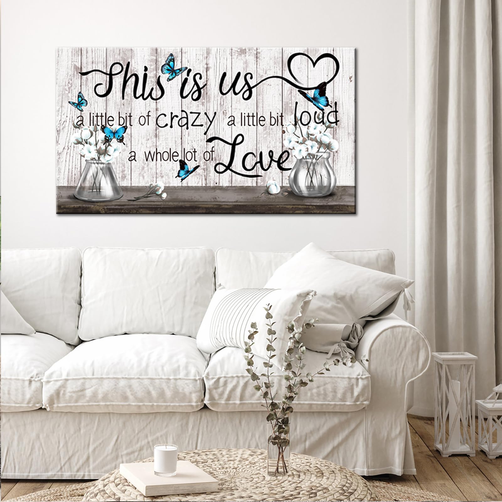 Conipit Large Farmhouse Canvas Wall Art This Is Us Picture Inspirational Quotes Artwork Cotton Flower Teal Butterfly Painting Fr