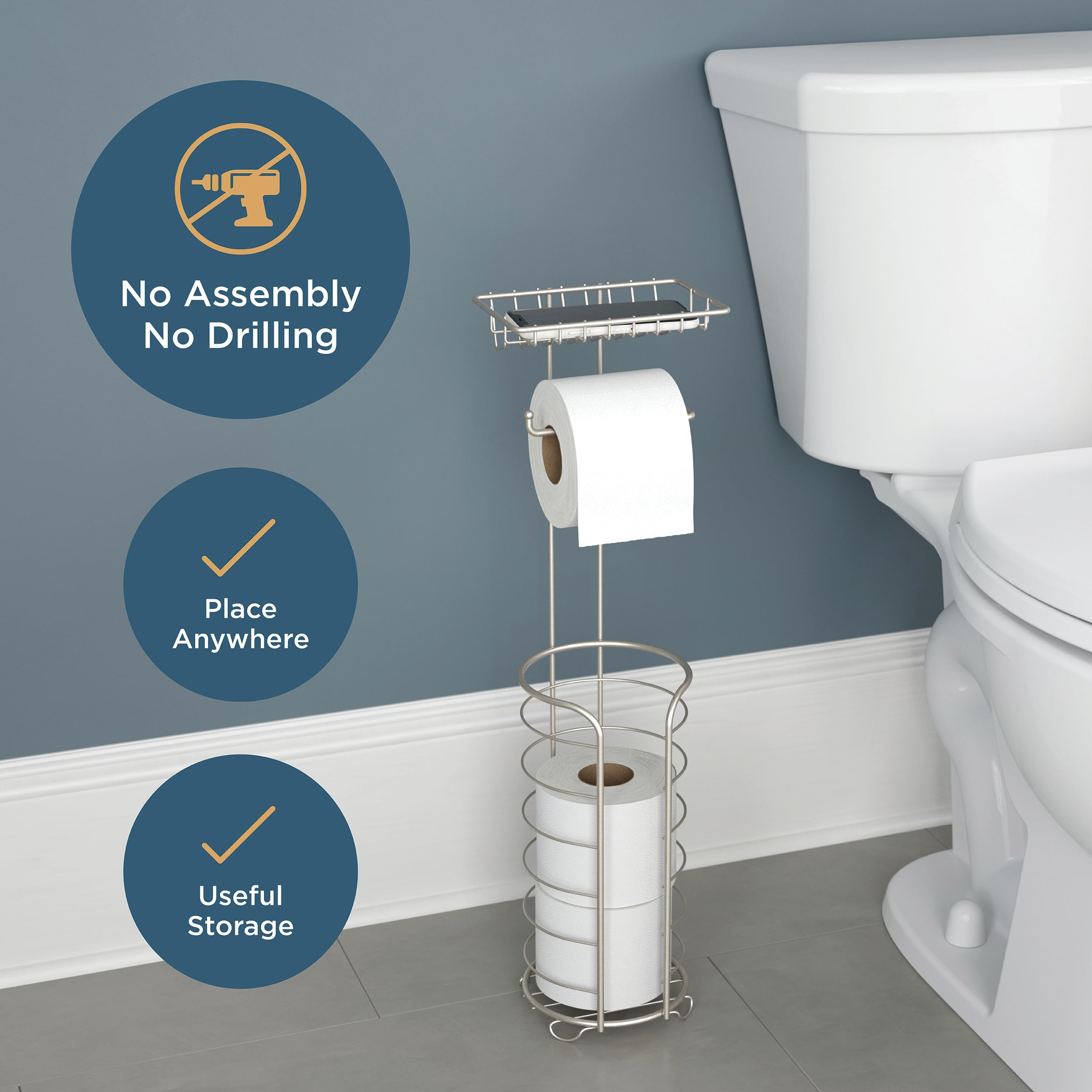 Franklin Brass (1-Pack) Toilet Paper Holder Free Standing Satin Gold Toilet Paper Stand Storage Bathroom Organization Storage Sh