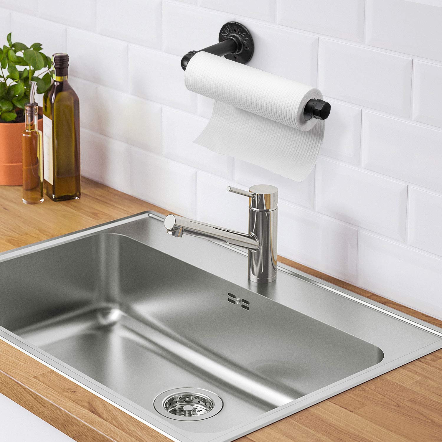 Industrial Pipe Kitchen Paper Towel Holder Elibbren Heavy Duty DIY Industrial Rustic Wall Mount Paper Towel Ract for Kitchen Bathroom  1 Pack