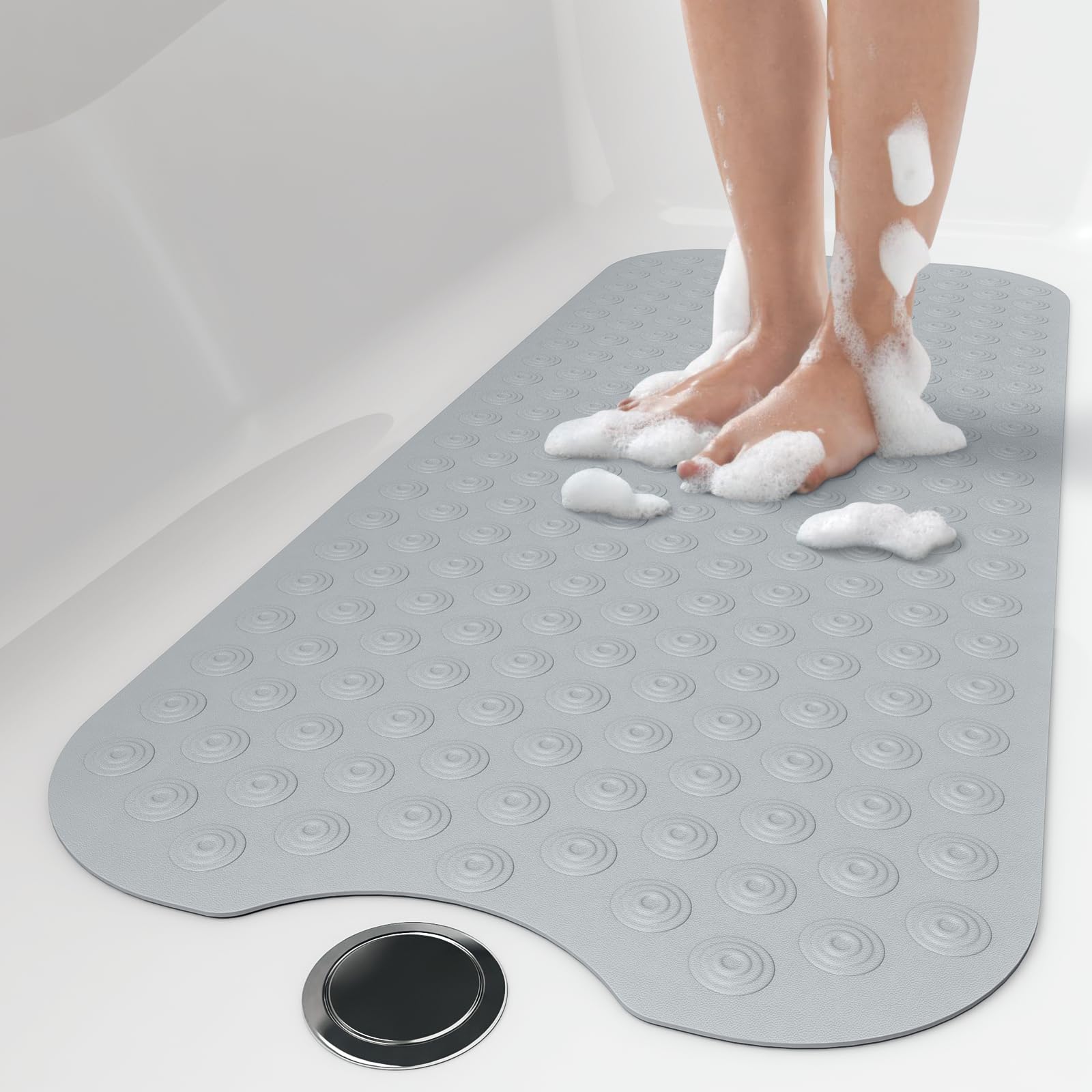 OTHWAY No Suction Cup Bath Mat: 39x16 inch Extra Long BathmatPerfect for Ordinary or Refinished Bath Tubs Made of Nature RubberP