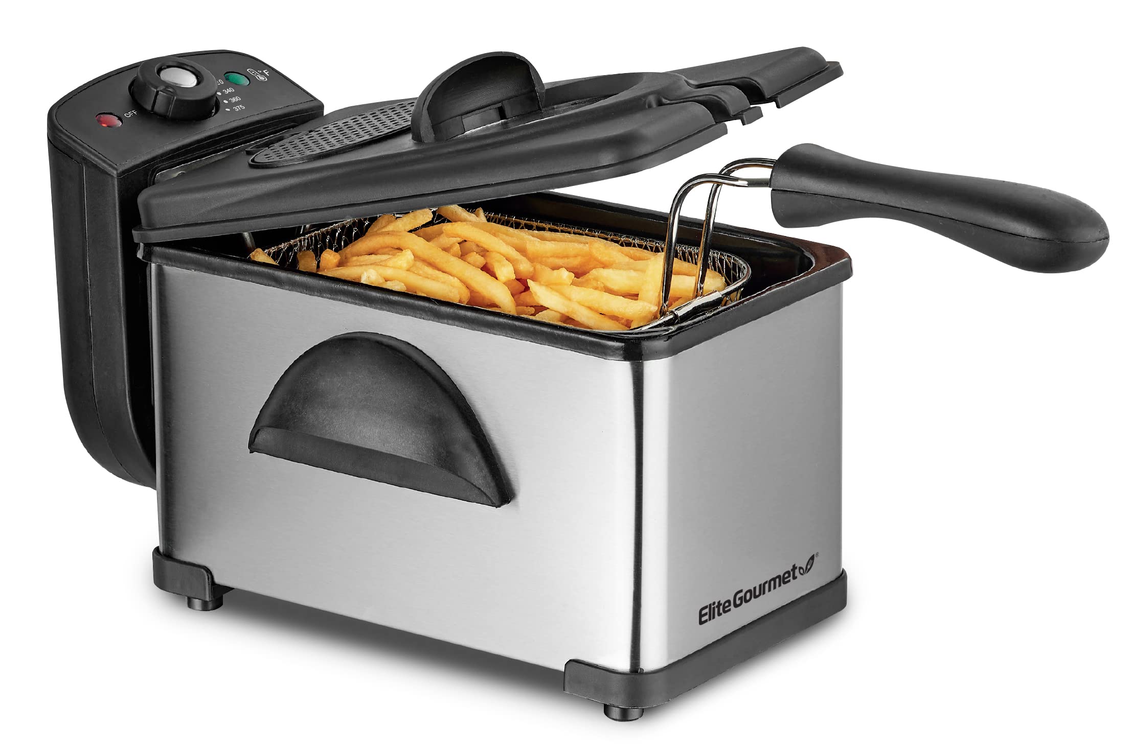 Elite Gourmet Edf2100 Electric Immersion Deep Fryer Removable Basket Adjustable Temperature, Lid With Viewing Window And Odor Fr