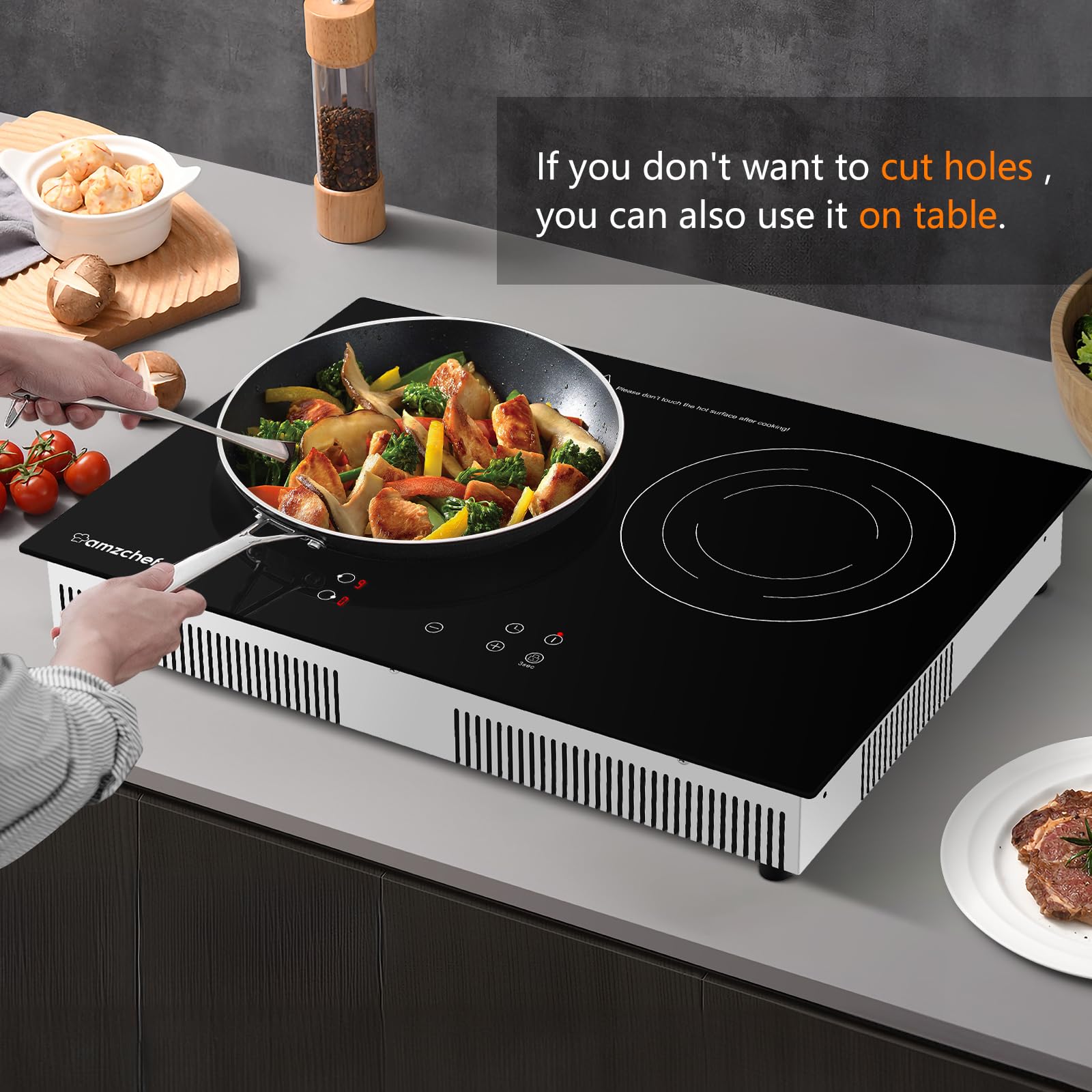 Double Induction Cooktop AMZCHEF Induction Stove Top 2 Burners for RV  Built-in Electric Cooktops With 9 Power Levels  Sensor Touch  99-min Timer  Safety Lock  Ceramic Glass  120V  Shared 1800W