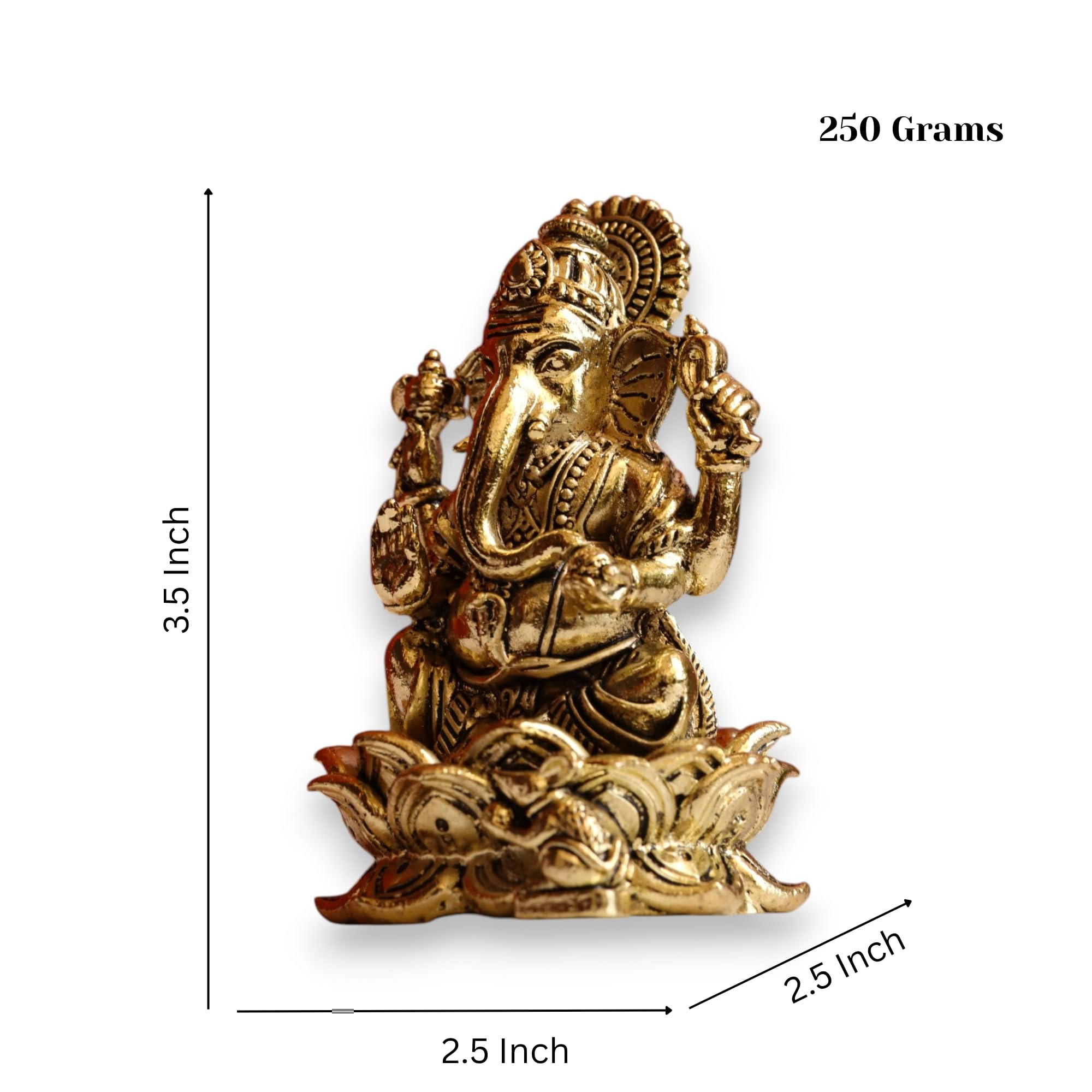 Raisom Antique Finish Pure Brass Ganesh Idol Sitting On Lotus | Mangalkari Ganapati God For Home Decor, Daily Use, Gifting, Hous