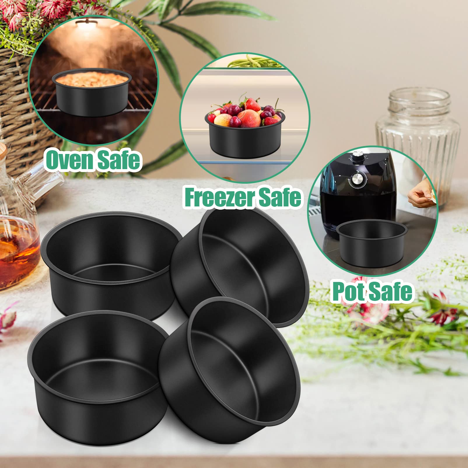 Teamfar 4 Inch Cake Pan, Mini Round Baking Layer Cake Pan Set Of 4, With Non-Stick Coating Stainless Steel Core For Birthday, Pa