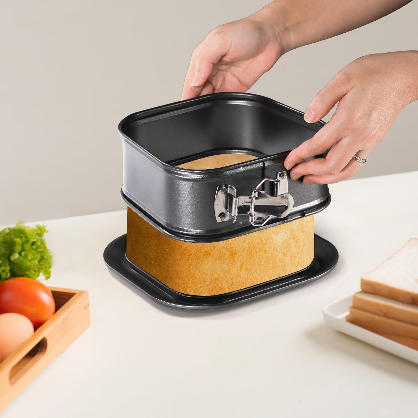 Soujoy Set Of 2 Springform Cake Pan, Non-Stick Square Cheesecake Pan, Cake Pan With Removable Bottom, Ice Cream Cake Bakeware, B