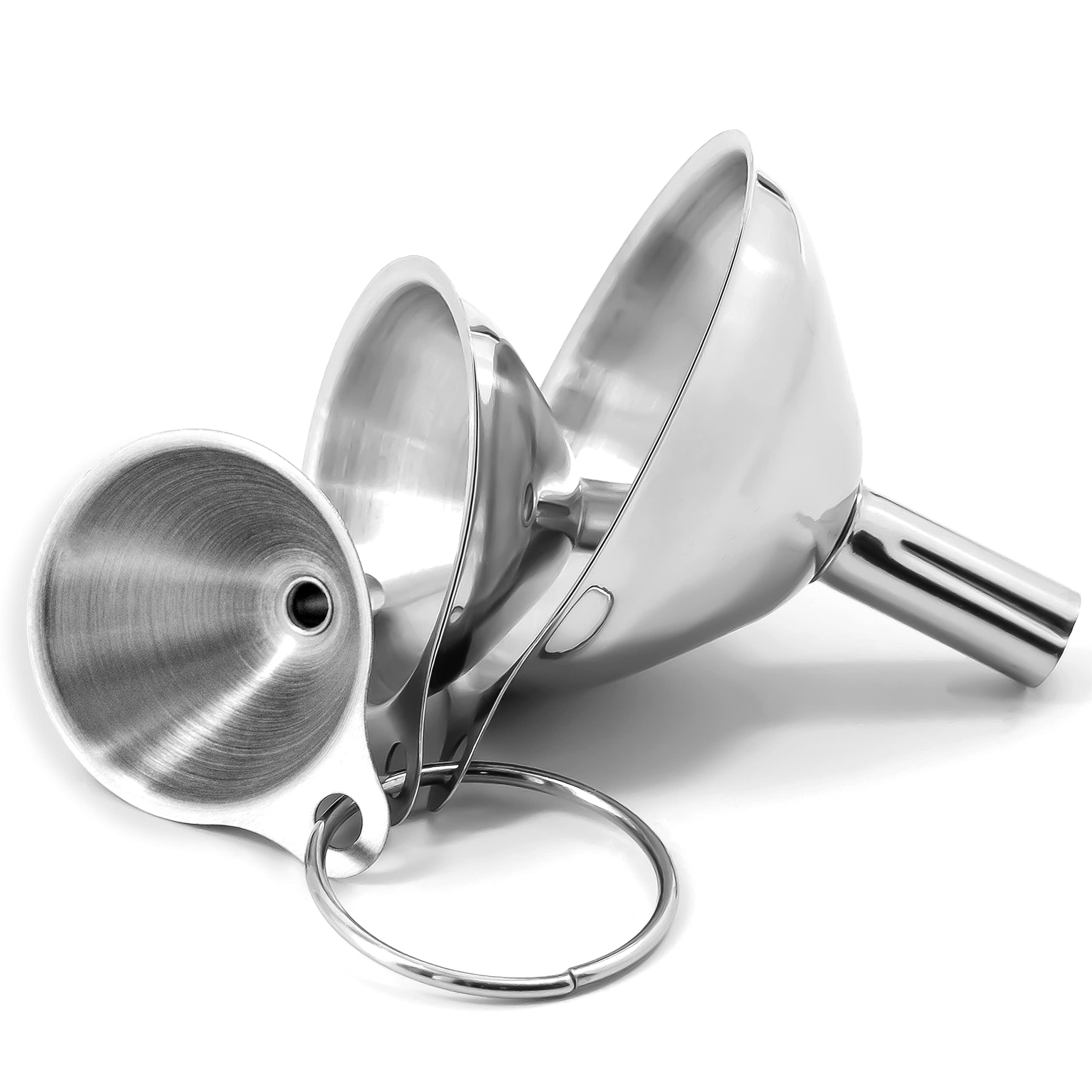 Anaeat Stainless Steel Mini Kitchen Funnel Set, 3 Pack Durable Metal Filling Funnels for Transferring Liquid, Dry ingredients, C