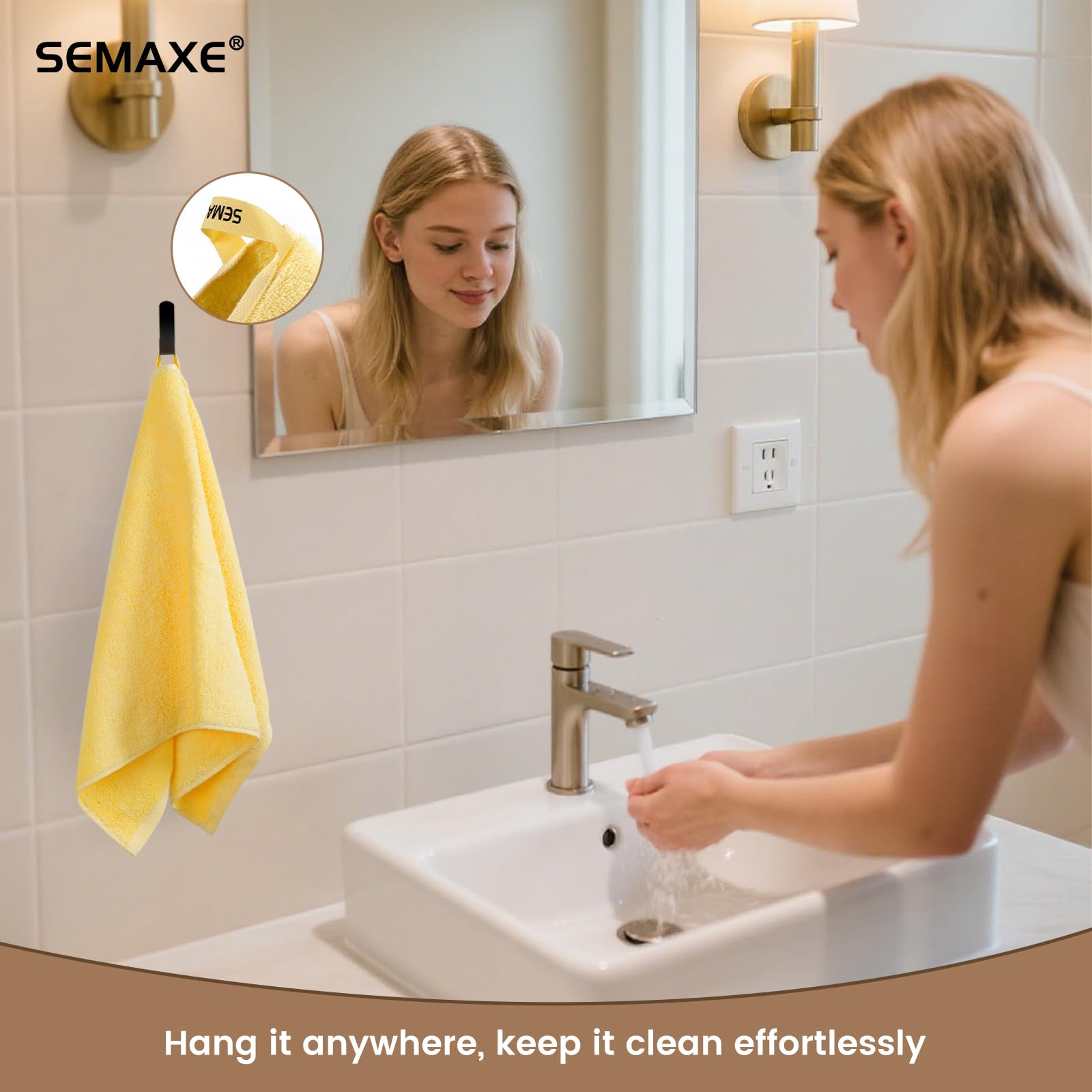 SEMAXE Hand Towel for Bathroom  Soft and Highly Absorbent Towel  100% Cotton Yellow Towel  Hotel & Spa Quality  16?x 27?  4 Pack