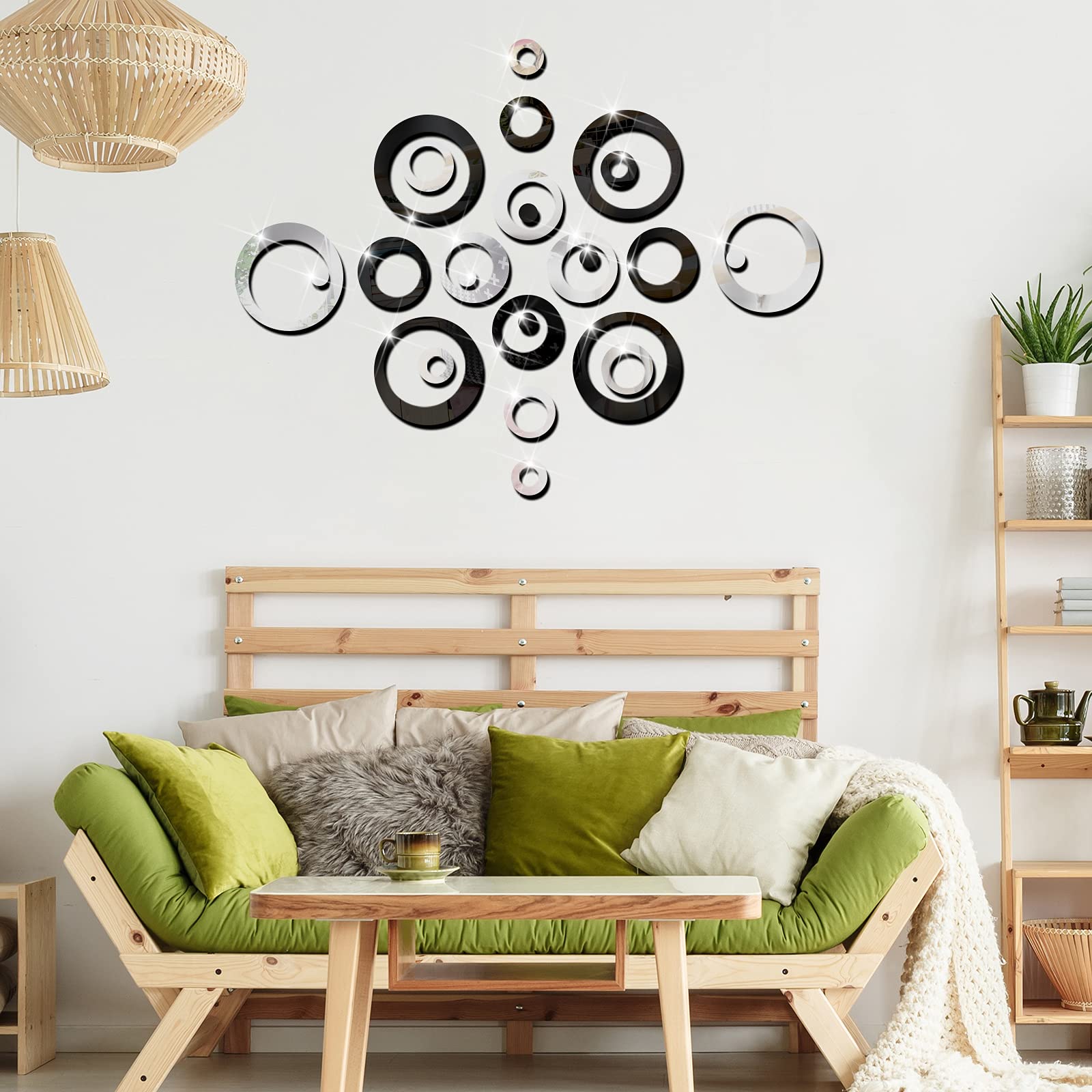 Outus 72 Pieces Wall Stickers Acrylic Circle Mirror Removable Round Dots Mirror Wall Decoration Wall Decals Murals For Home Livi