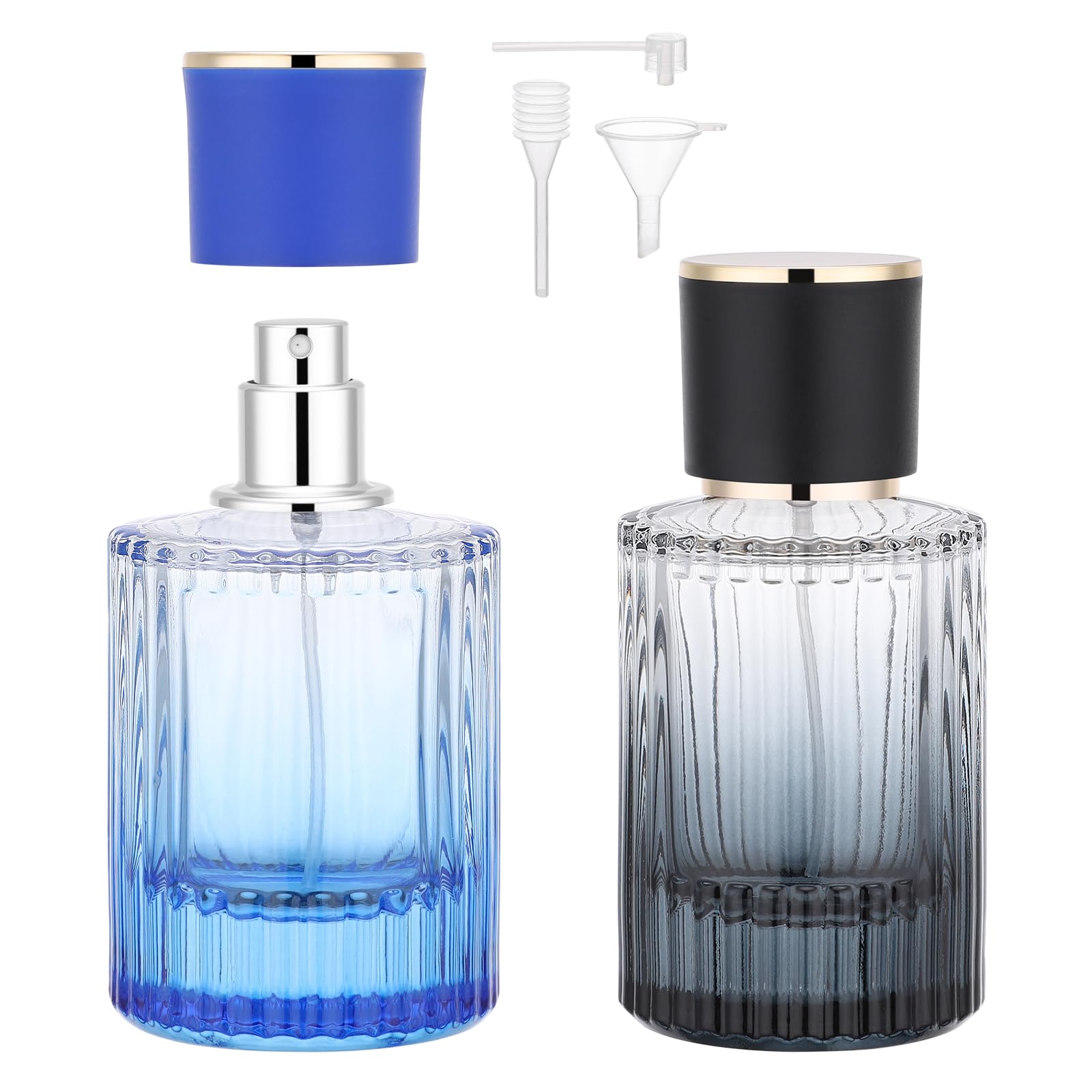 Segbeauty 1.7oz Glass Perfume Atomizer Empty 4Pack of 2pcs Blue Perfume Bottle Refillable, 2pcs Black Cologne Travel Bottle, 50m