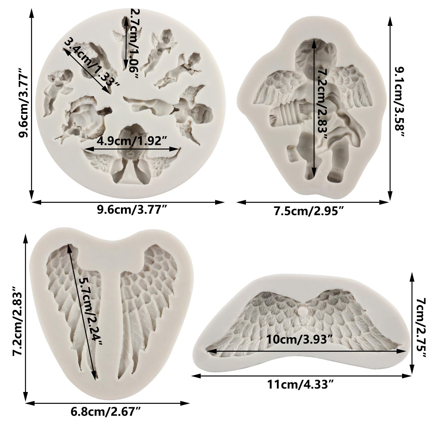 Sijiangmold Angel Baby Silicone Mold Angel Wings Fondant Molds Angel Cherub Molds For Baby Shower Cake Decoration Cupcake Topper
